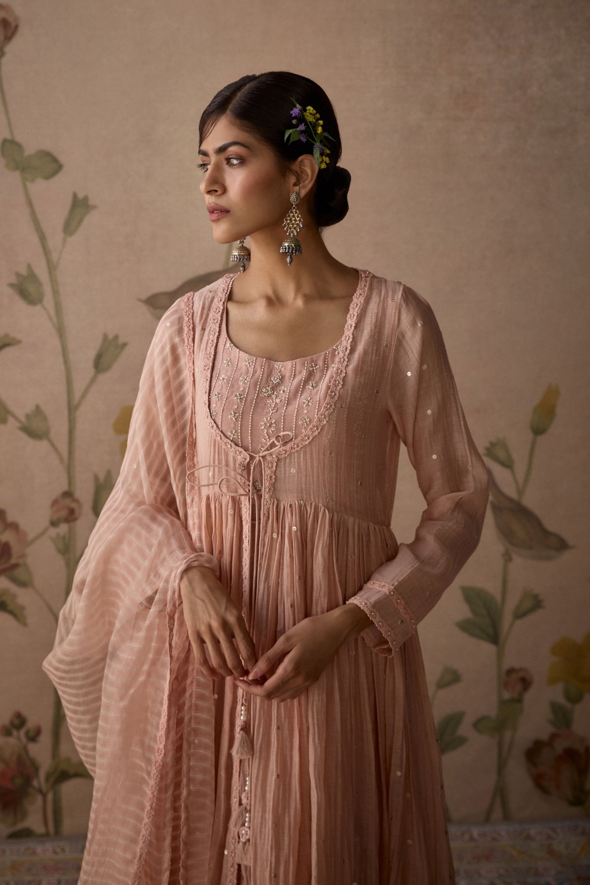 Pink Hand Embroidered Anarkali Set