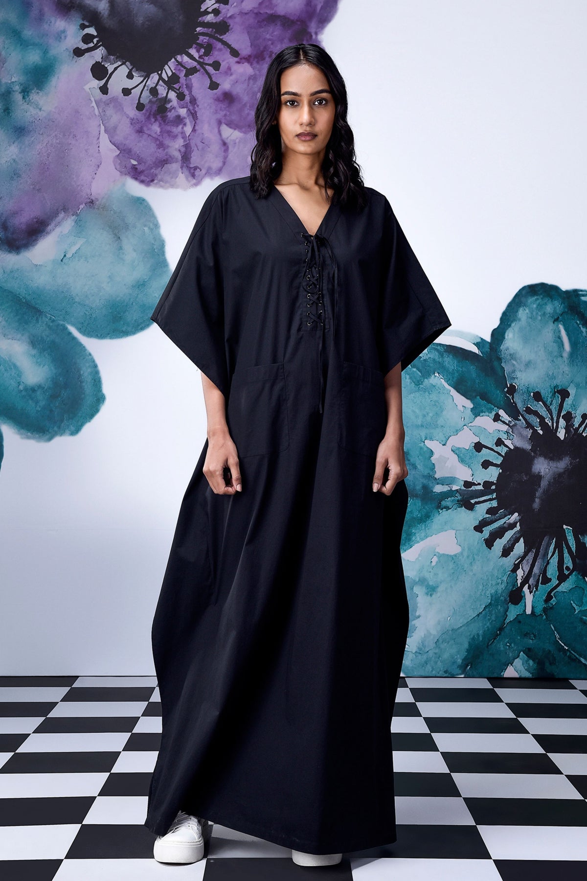 Kaftan Laceup Dress  Black