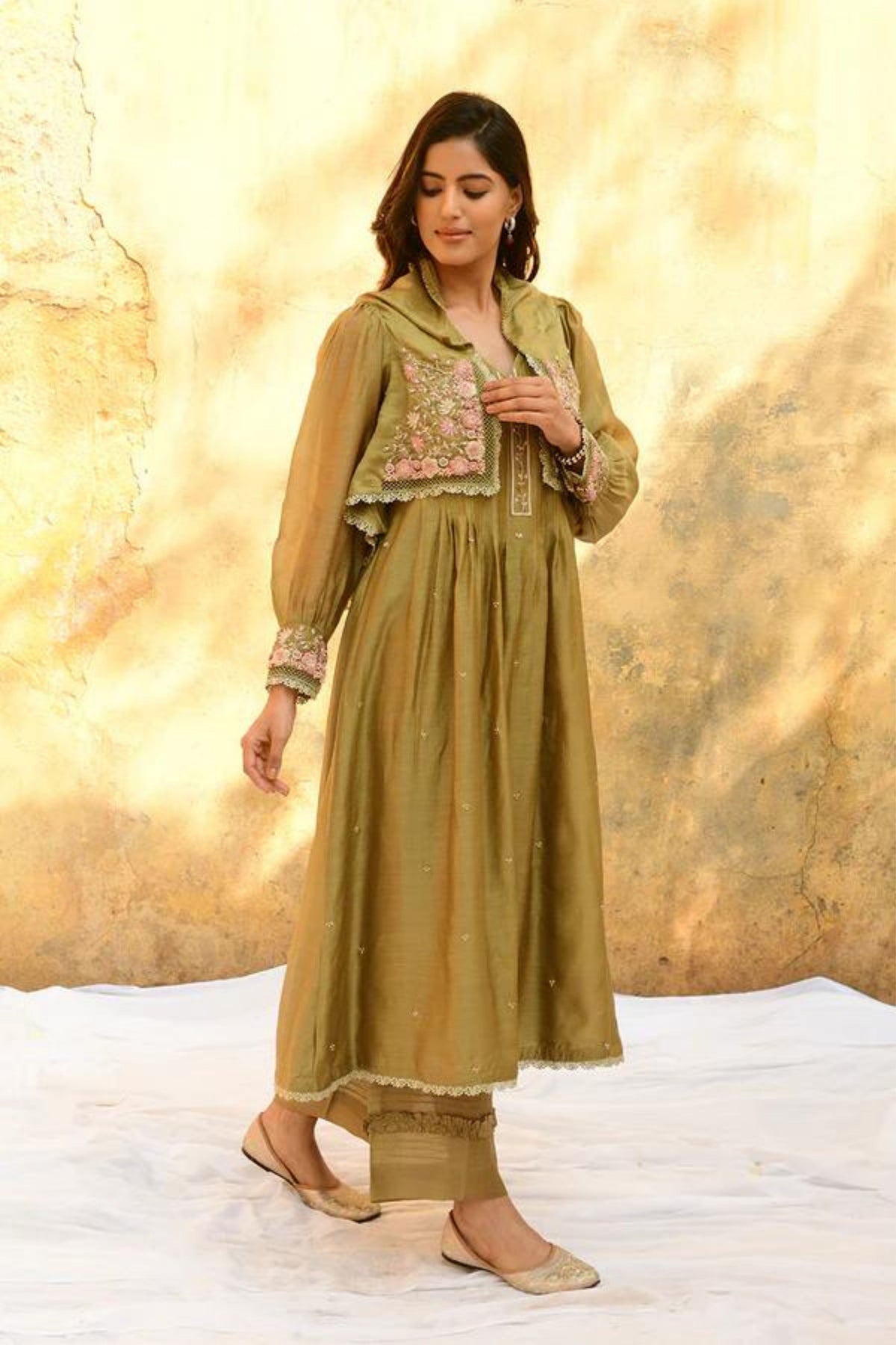 Green Mystic Knot Jacket Kurta Set