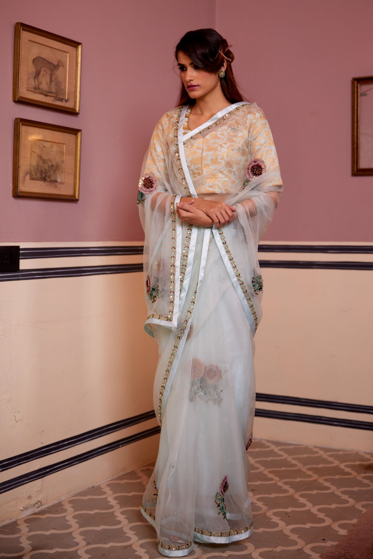 Gulab Sea Foam Saree