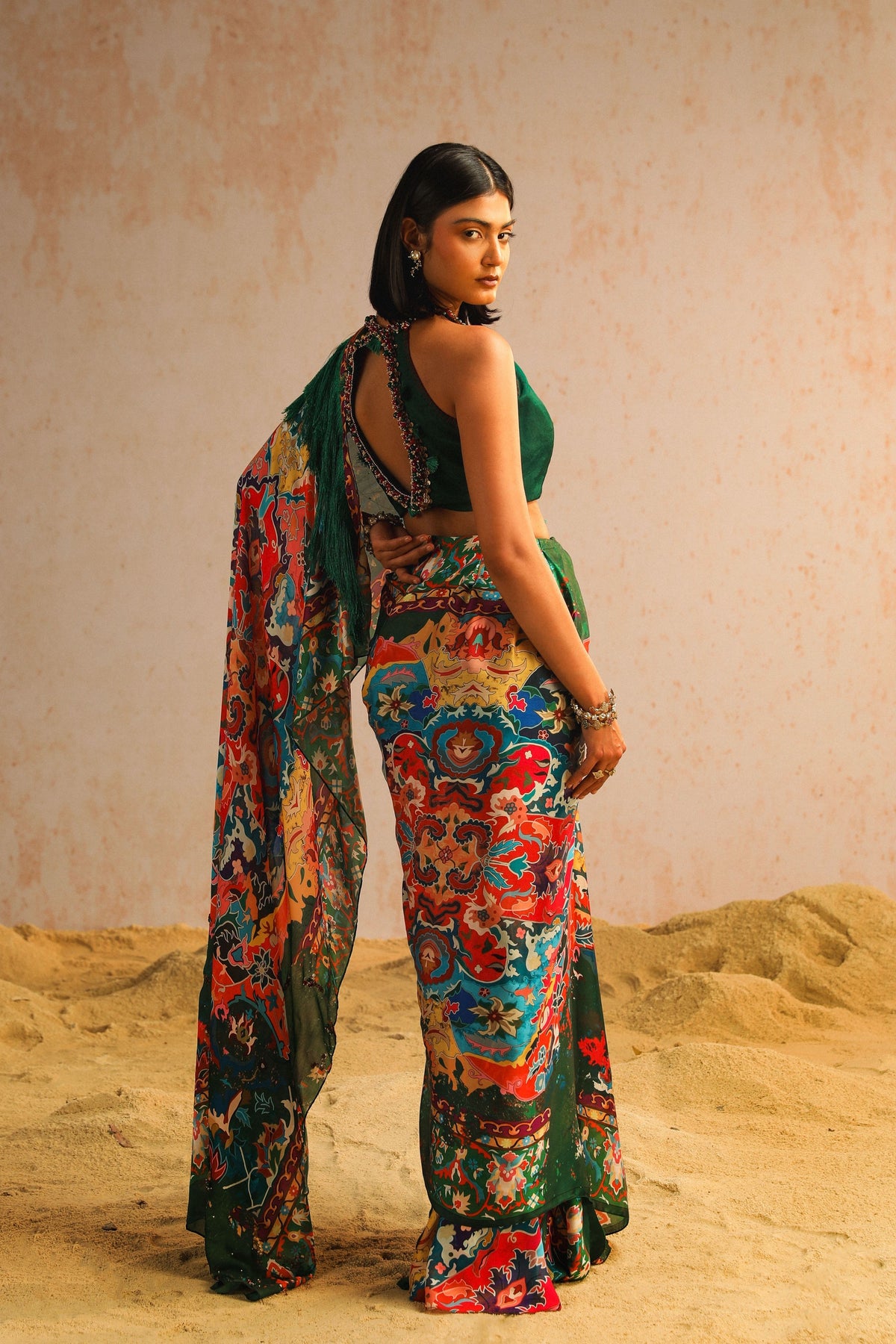 Green Draped Saree