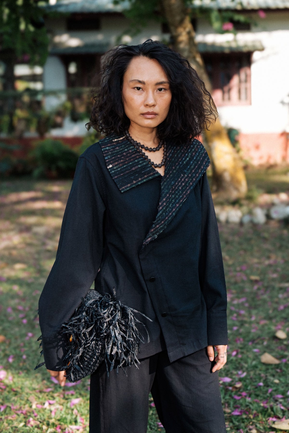 Black Green Arrow Collar Shirt