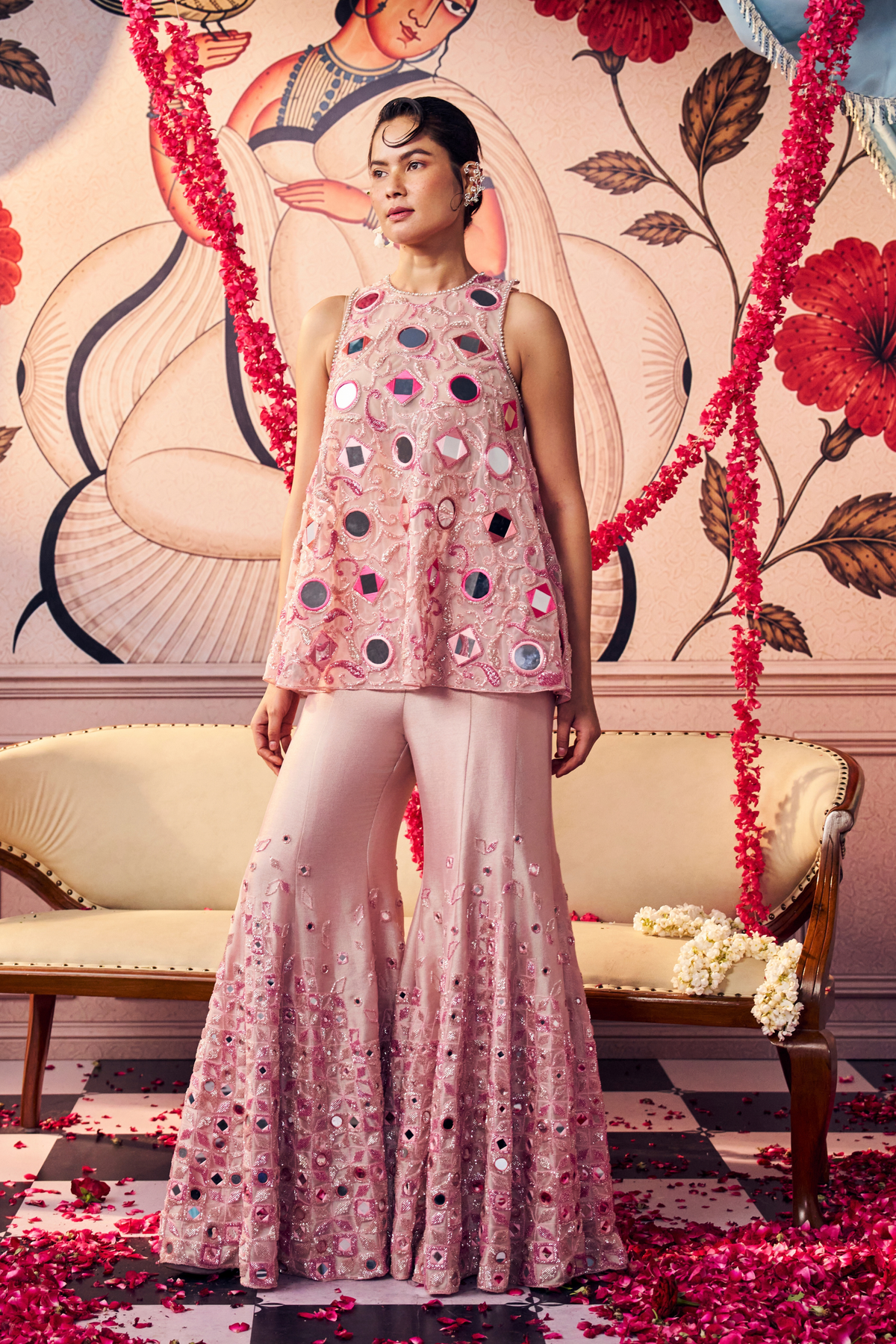 Pink Mirror Sharara Set