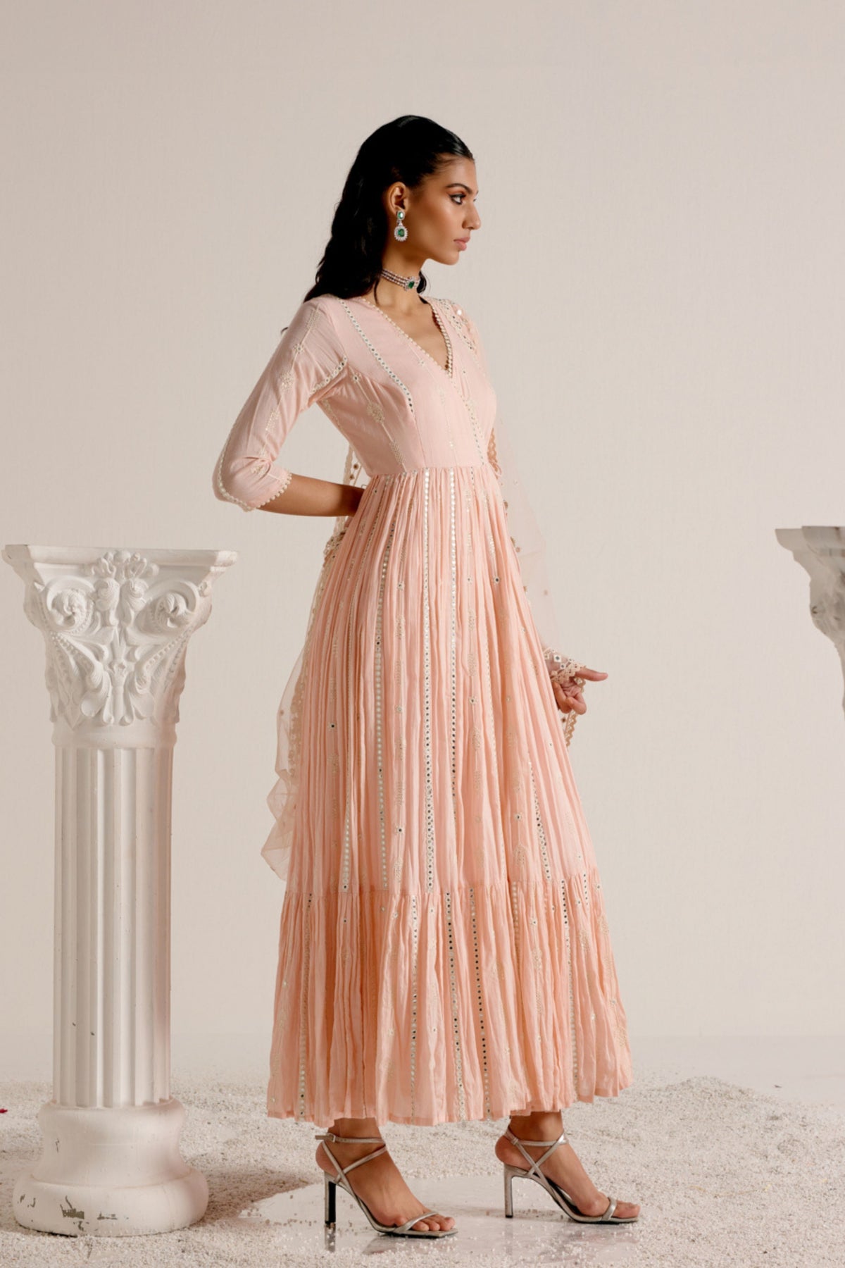 Blush Pink Criss Cross Anarkali Set