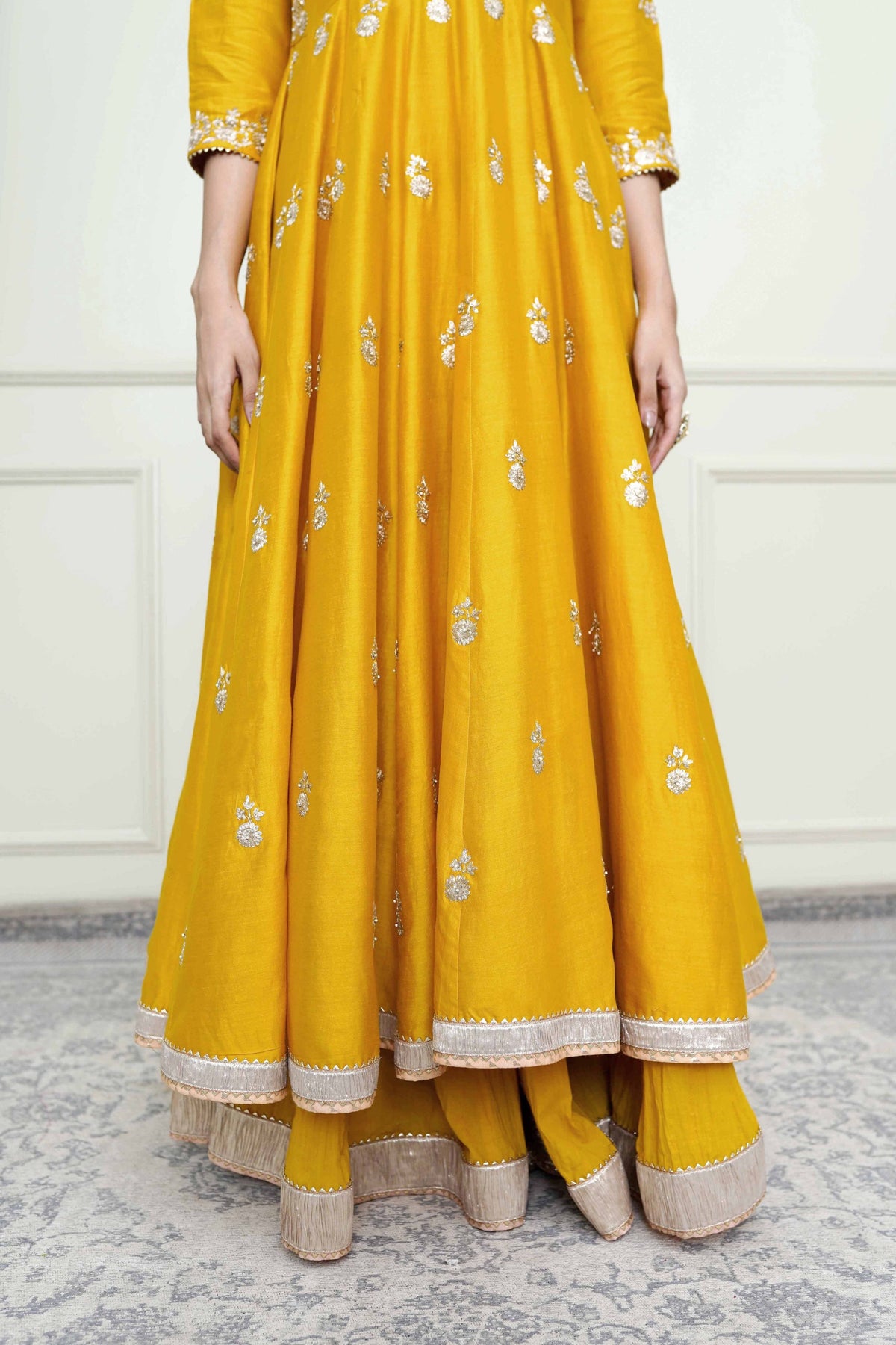 Glaze mustard- taveshi anarkali set