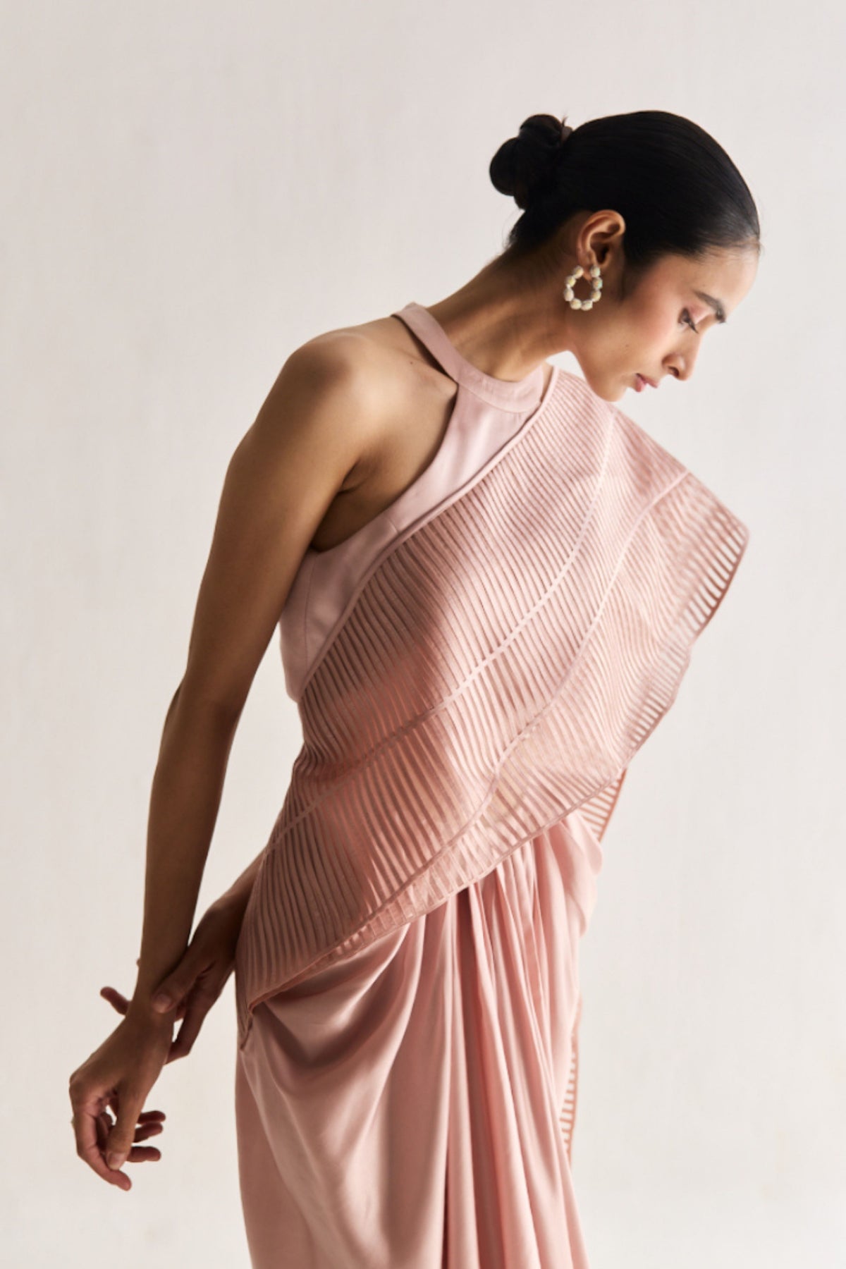 Layered Rose Gold Wave Pre-Stitched Saree