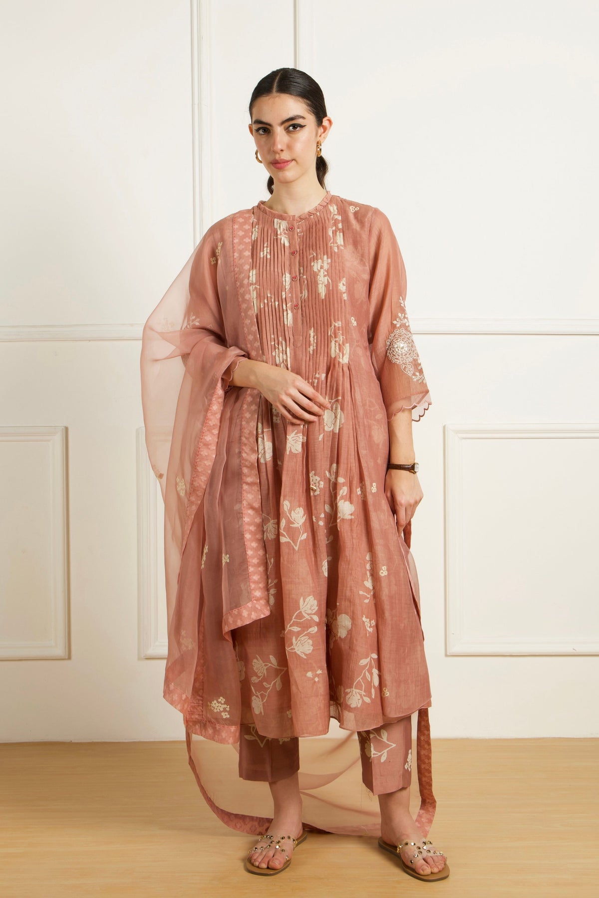 Almond Pleated Kurta Set