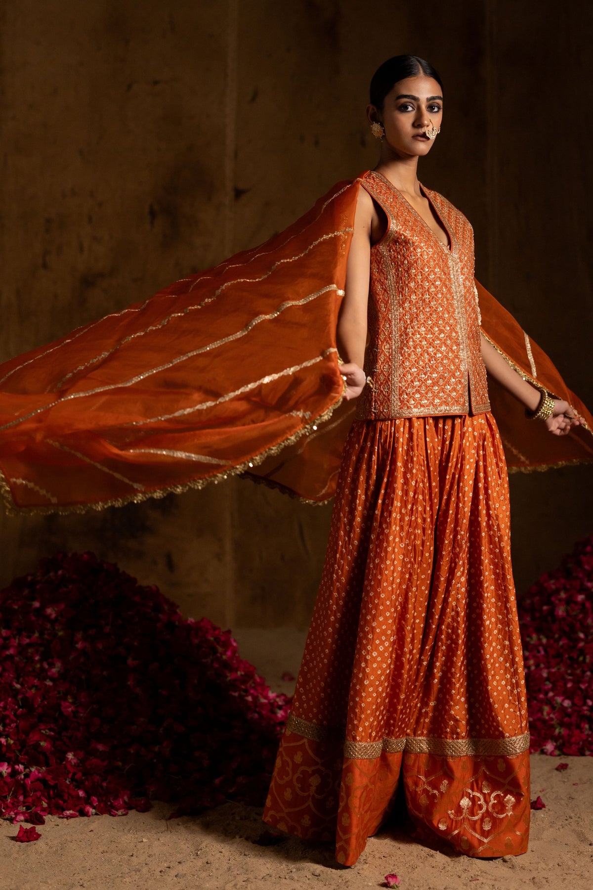 Rust  Bandhani Jacket Set