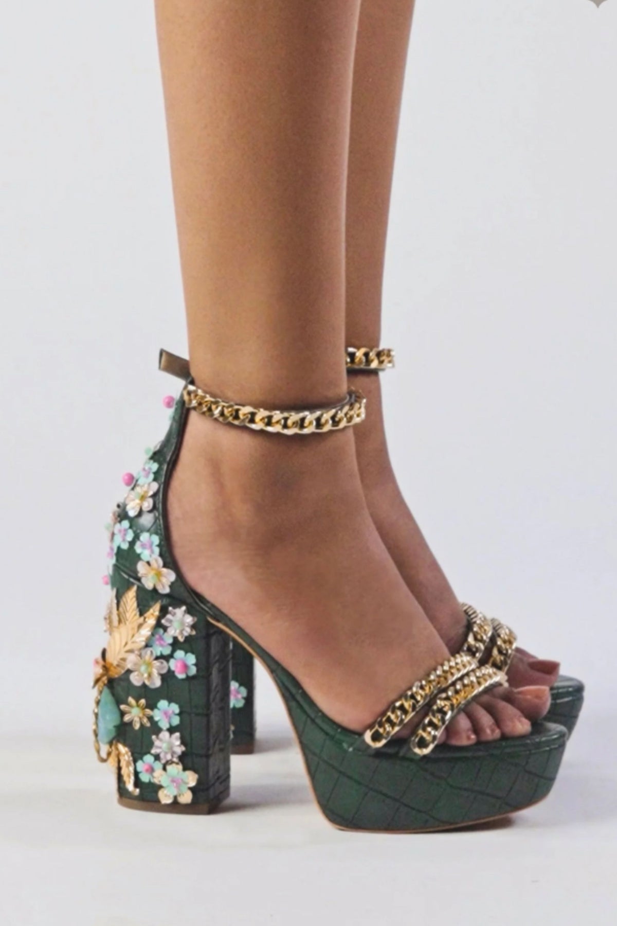 Medusa - Bottle Green Block Heels