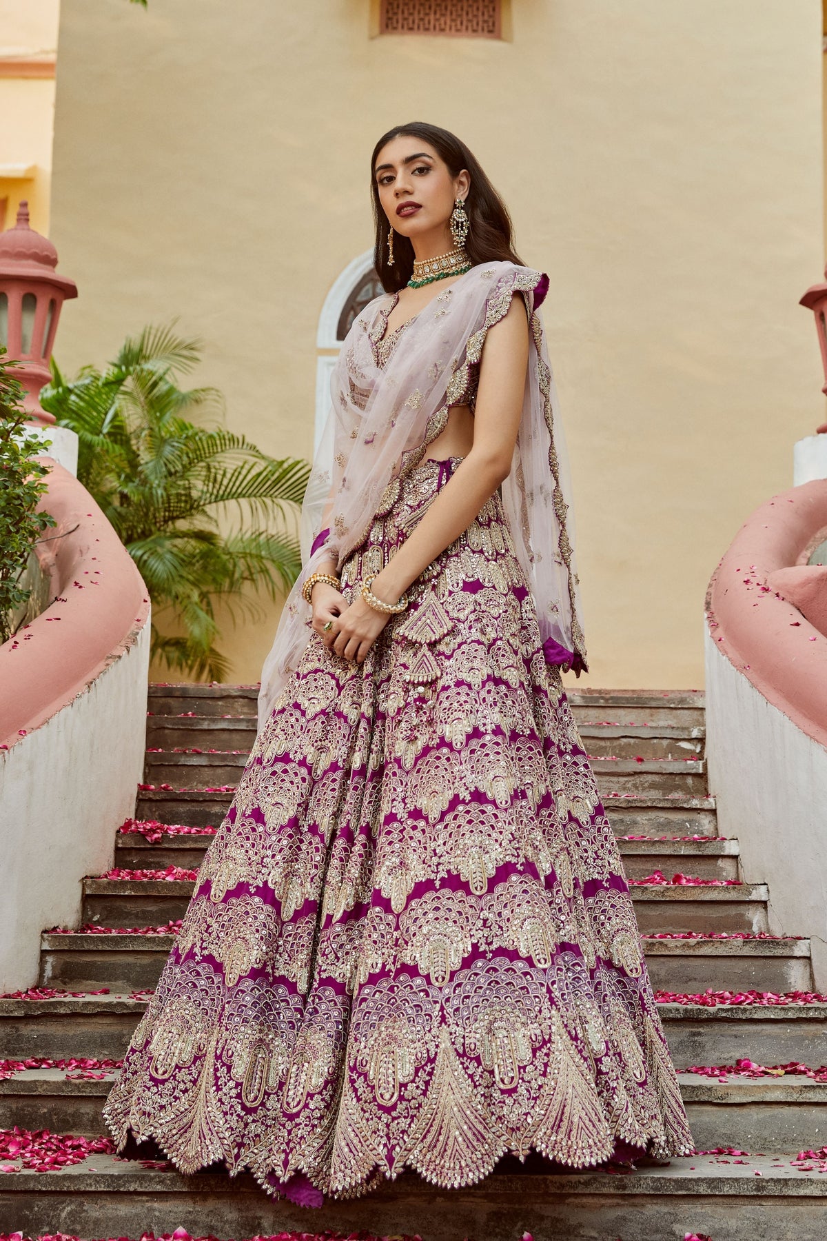 Aubergine embroidered lehenga with dupatta