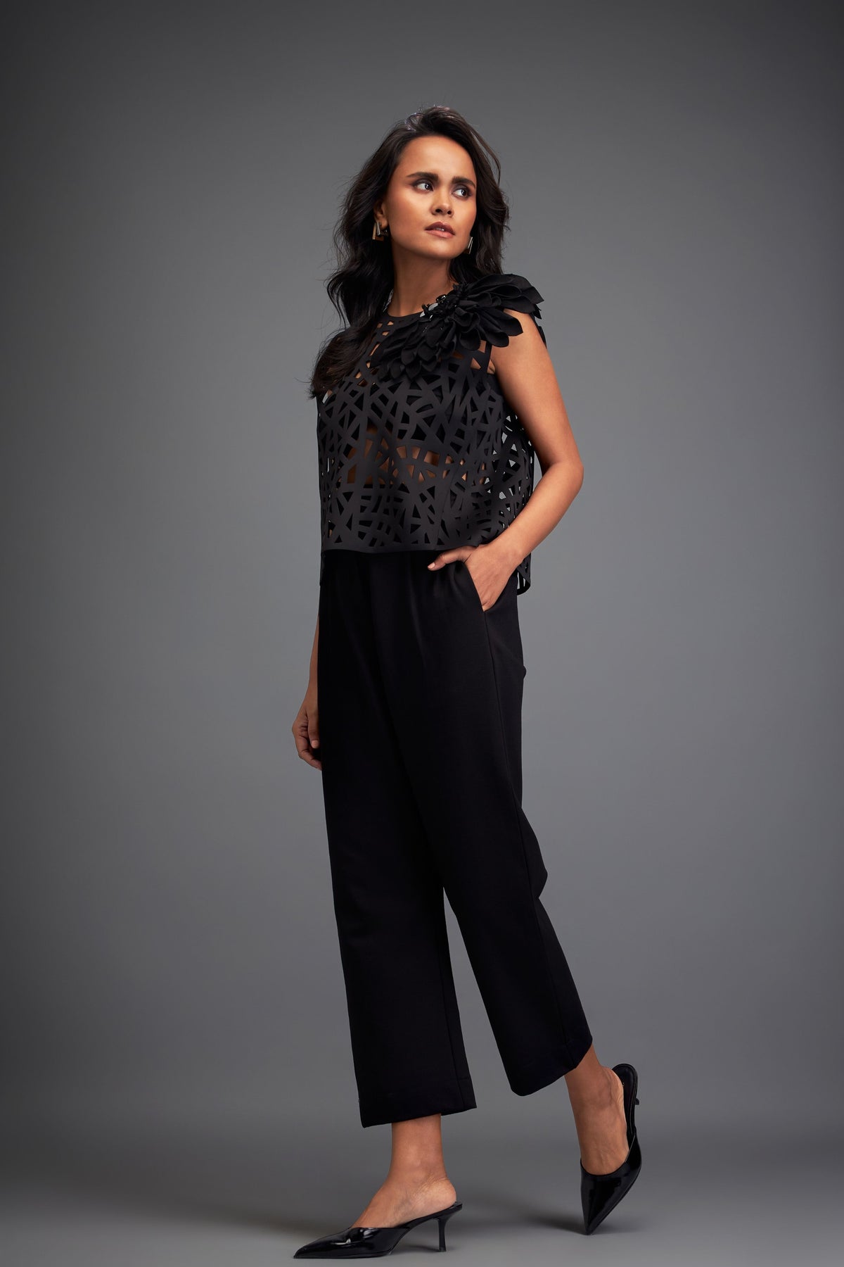 Cutwork Crop Top With Pant