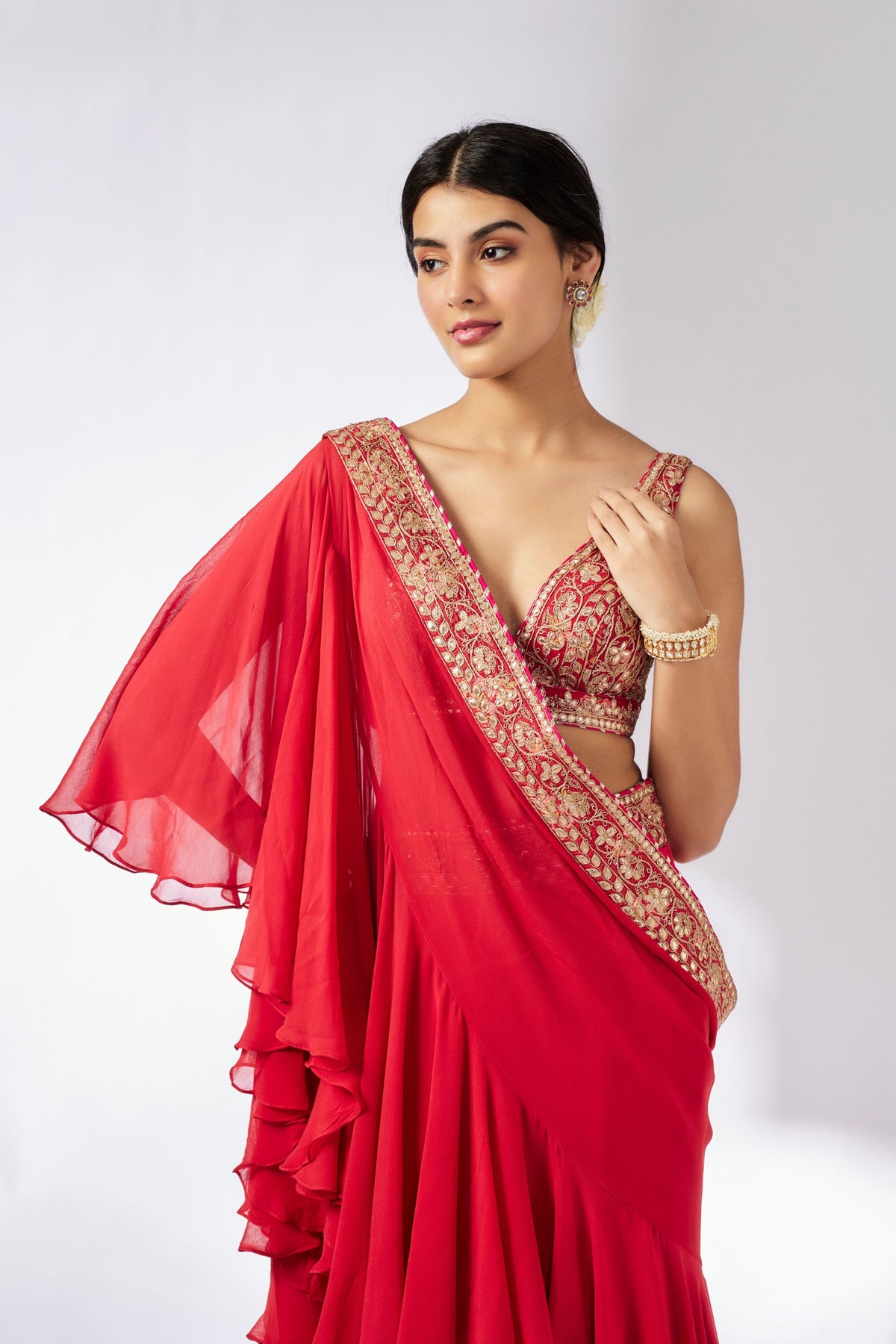 Red Shifa Saree Set