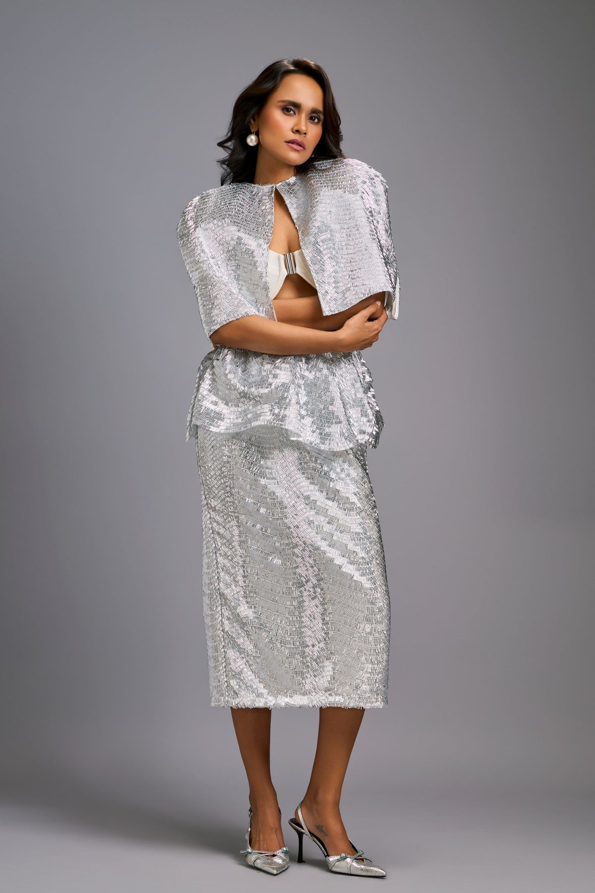 Shimmer Structured Silver Cape