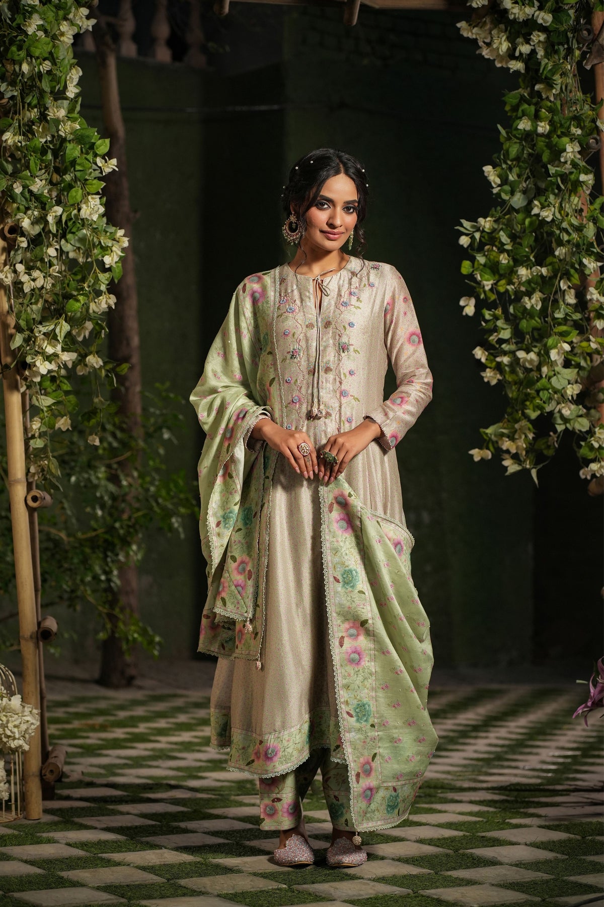 Mughal Heer Kalidar Set in Green