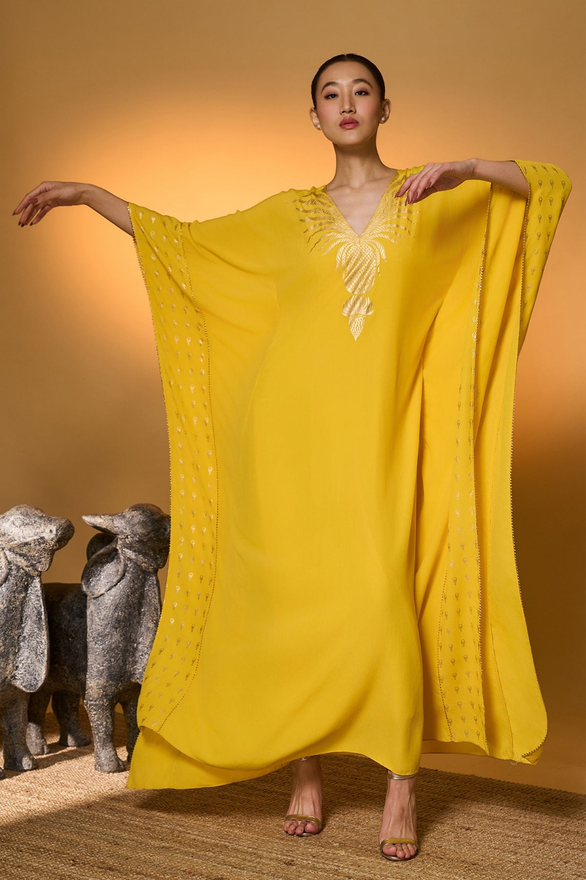 Yellow Tribal Mask Kaftan