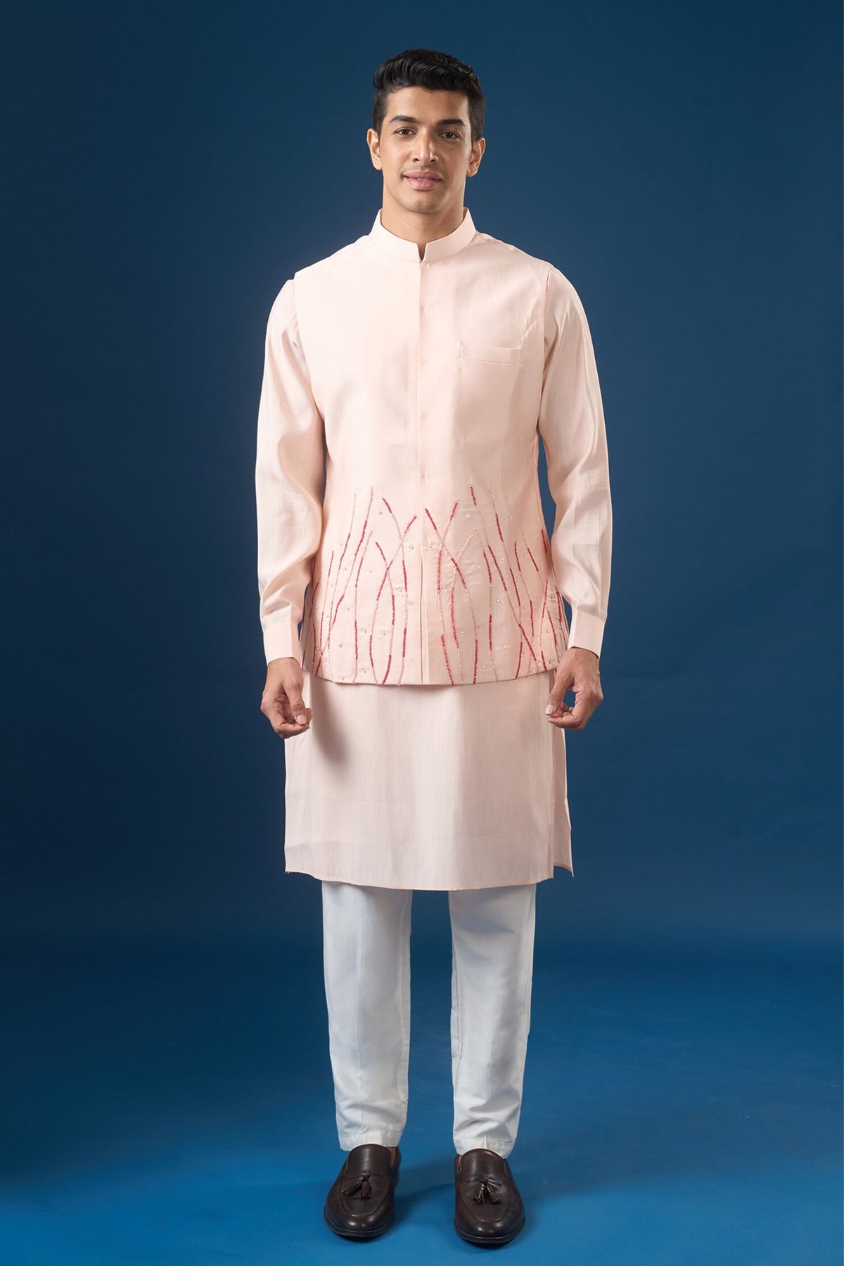 Pink Embroidered Kurta-bundi Set