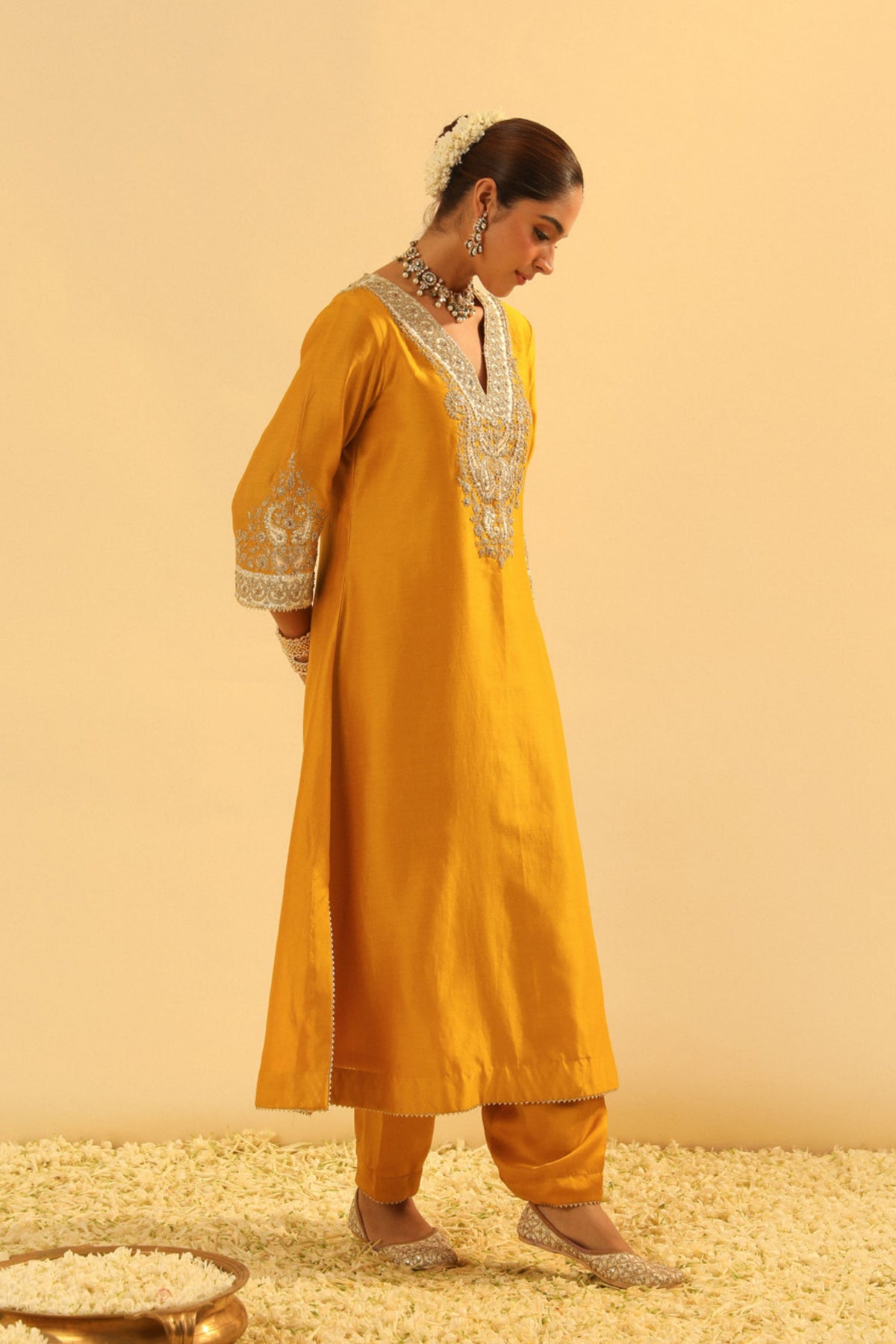 Shazana Mustard Long A-line Choga With Salwar