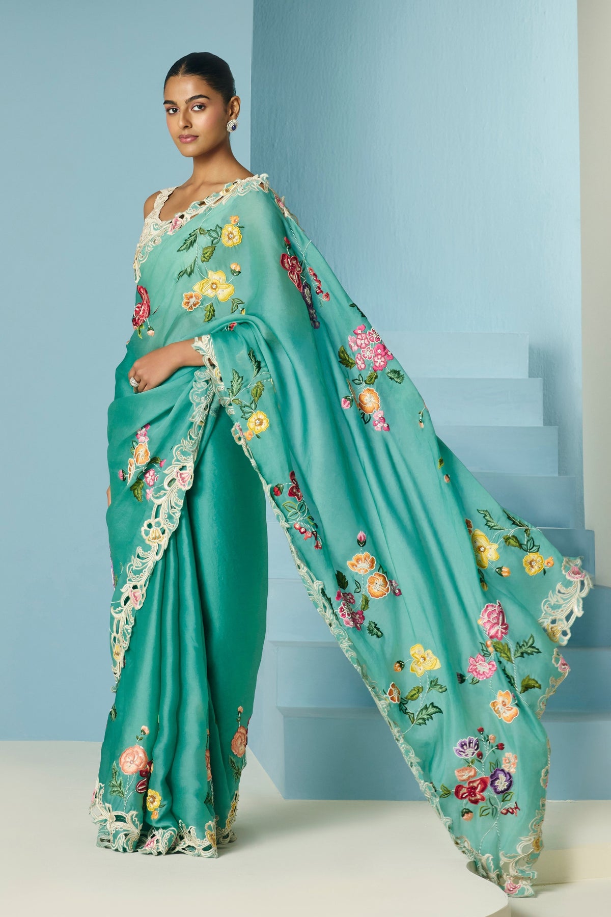 Aqua Bloom Saree