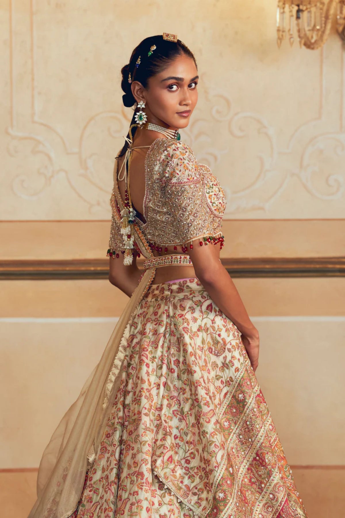 Ivory Jacquard Lehenga Set