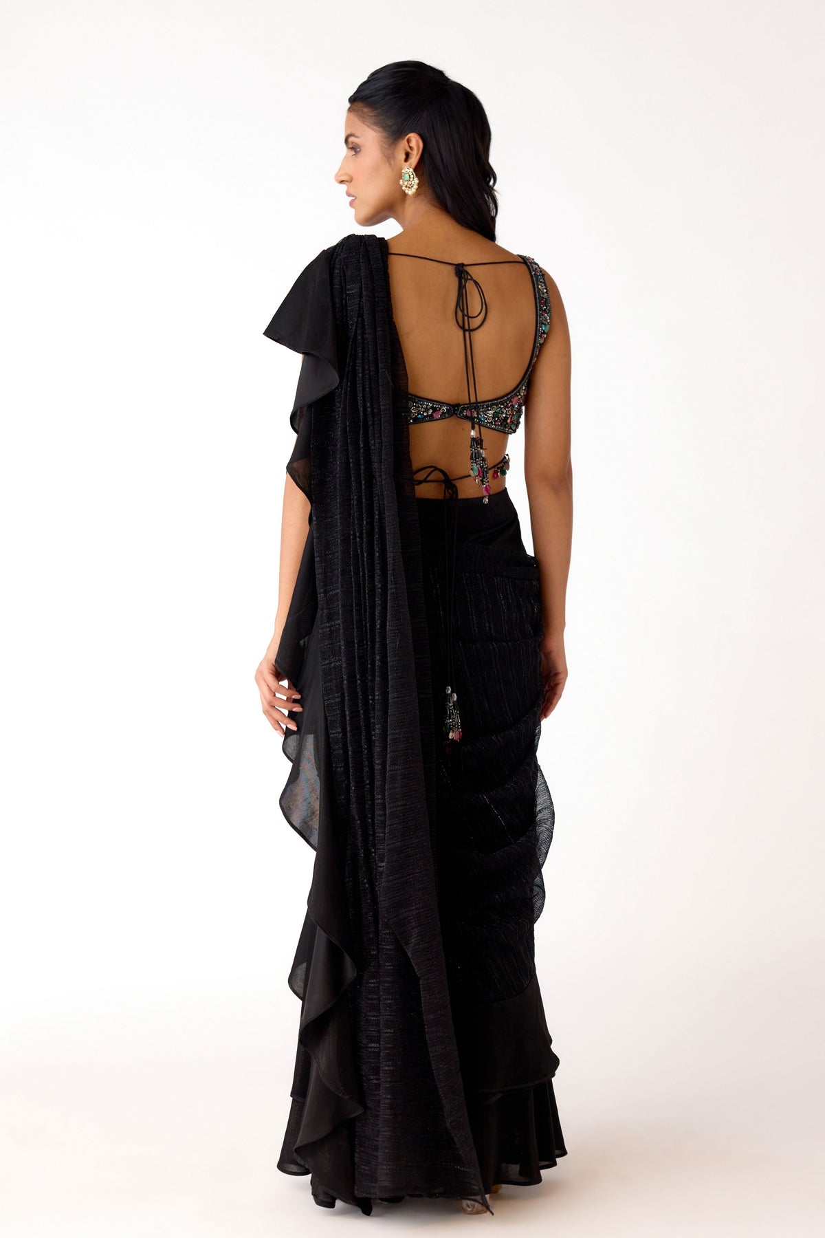 Black Draped Saree Set