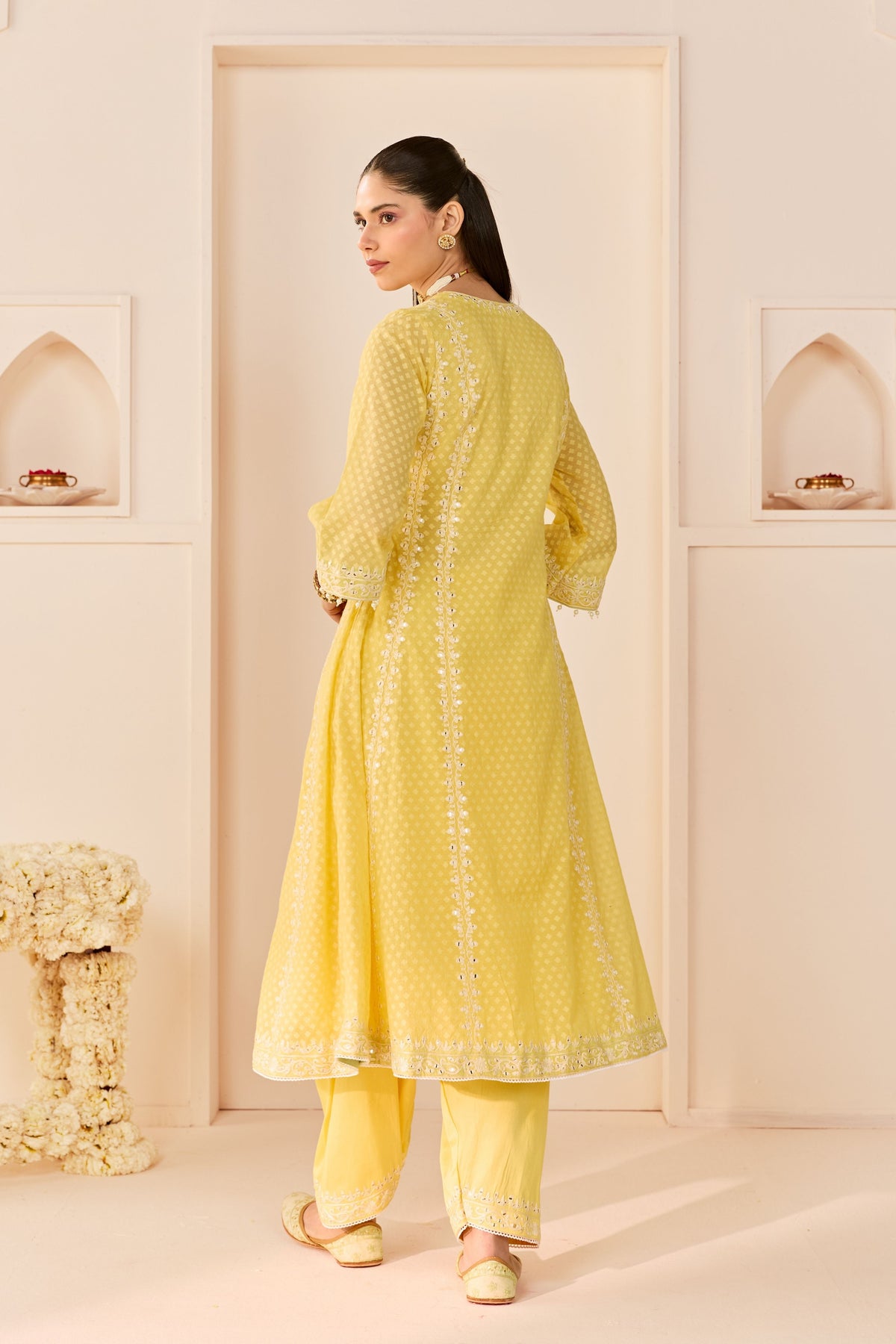 Firdaus Lemon Yellow Long Kalidaar Set