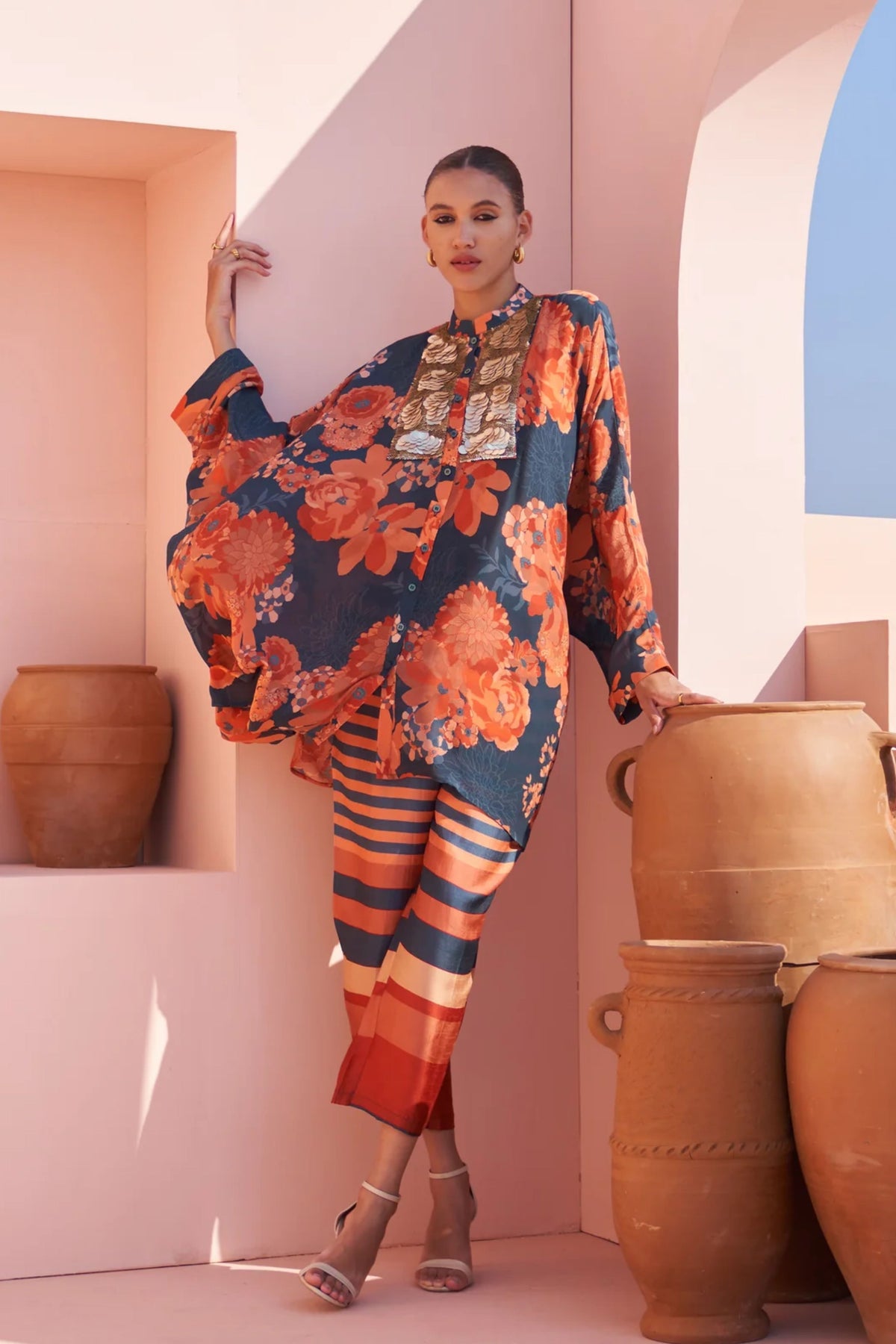 Navy Moroccan Coin Yoke Co-ord Set