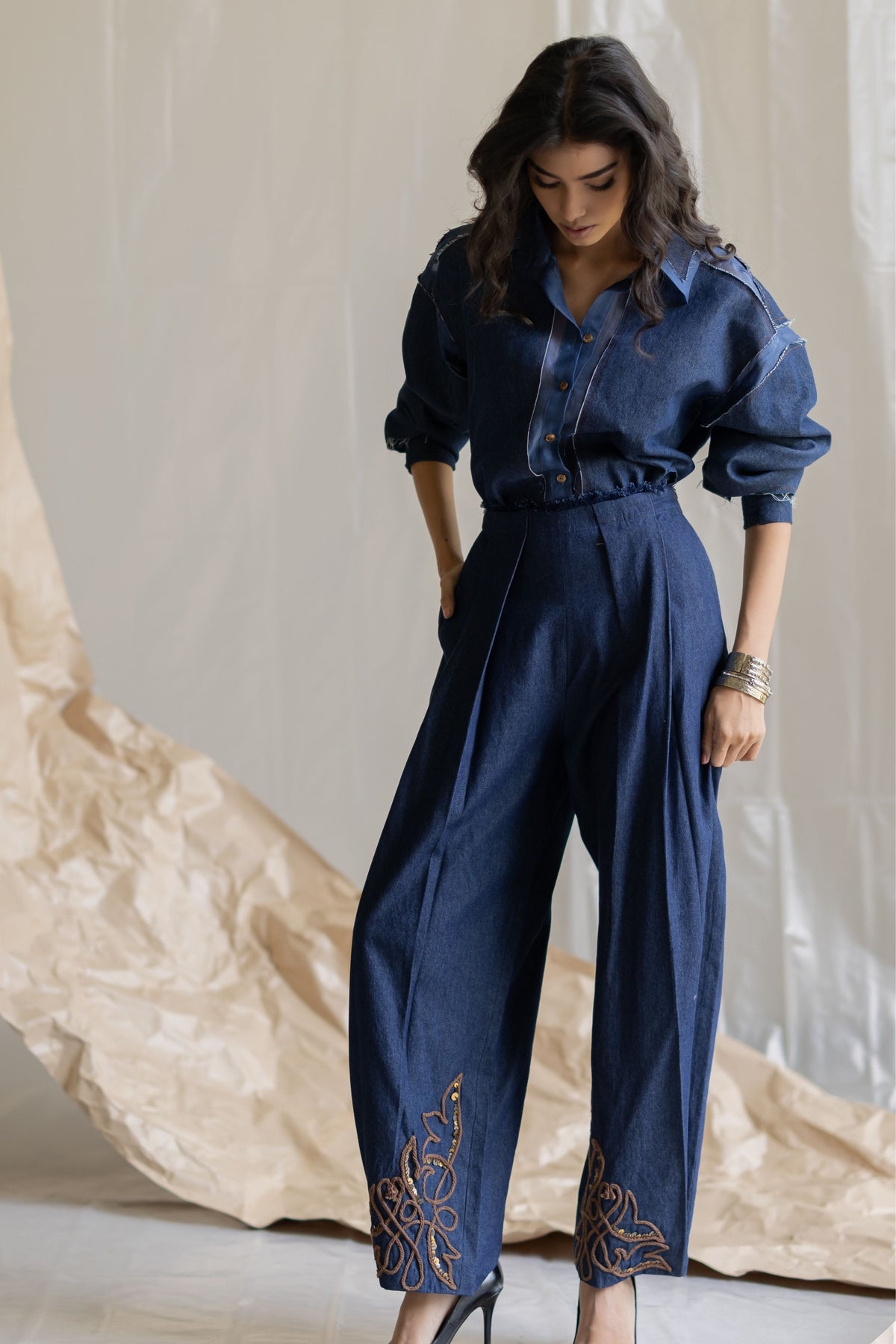 Organza Shirt With Denim Patch