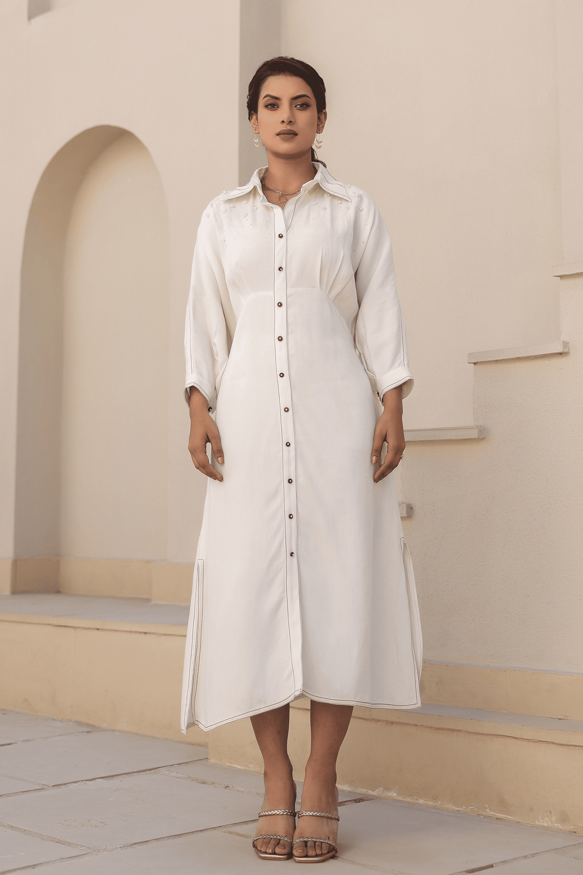 Azure Pearl Kaftan Dress in White