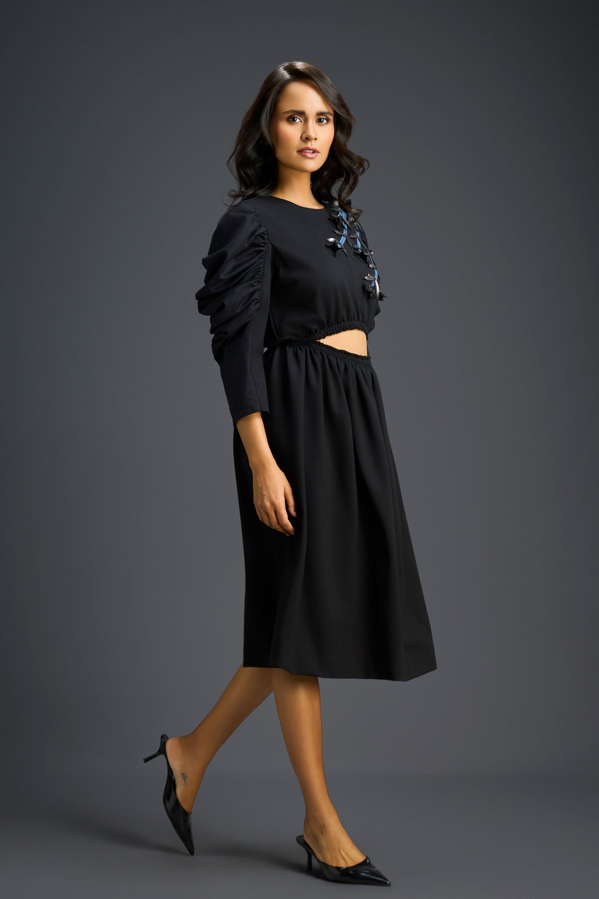 Midriff Cutout Black Dress