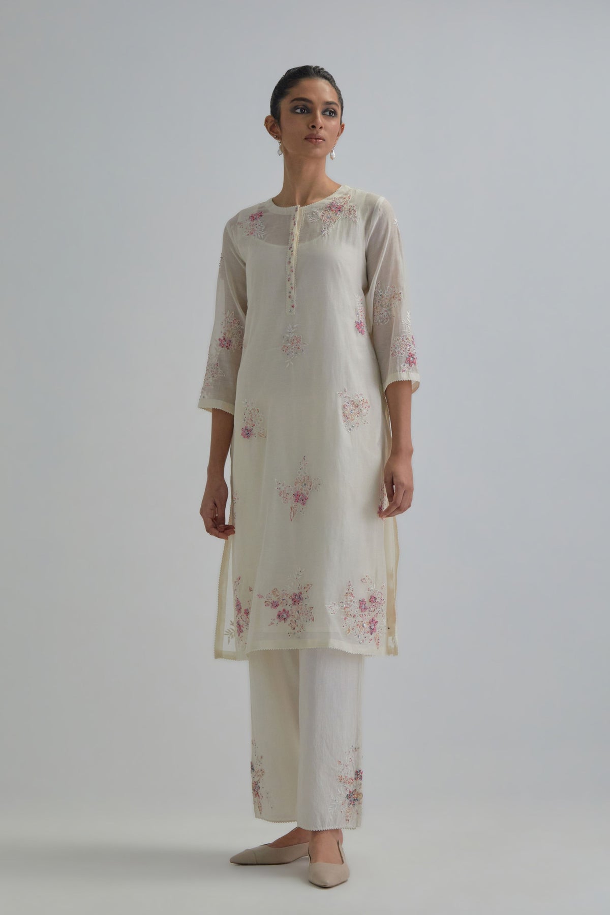 Pink Beaded Kurta And Pants
