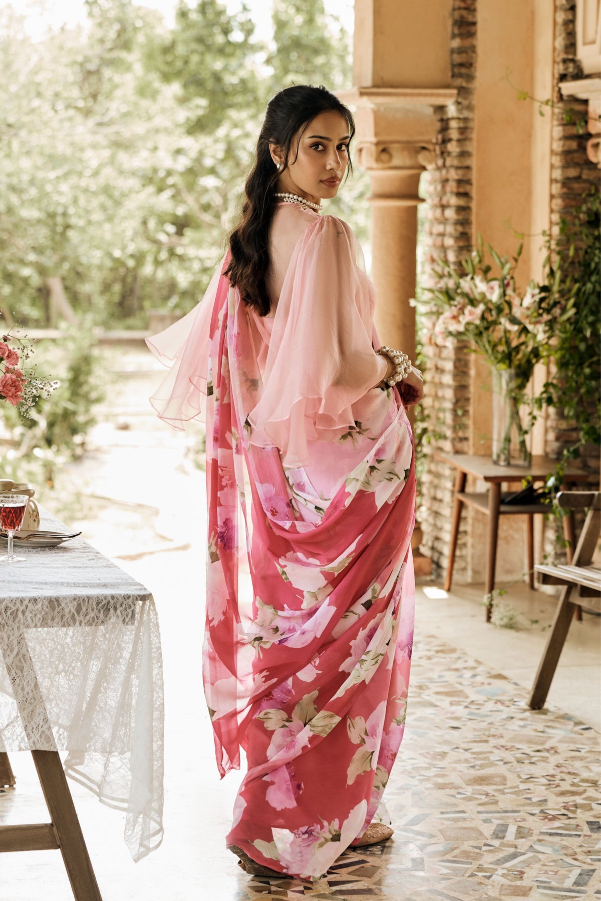 Alea Berry Pink Ombre Saree