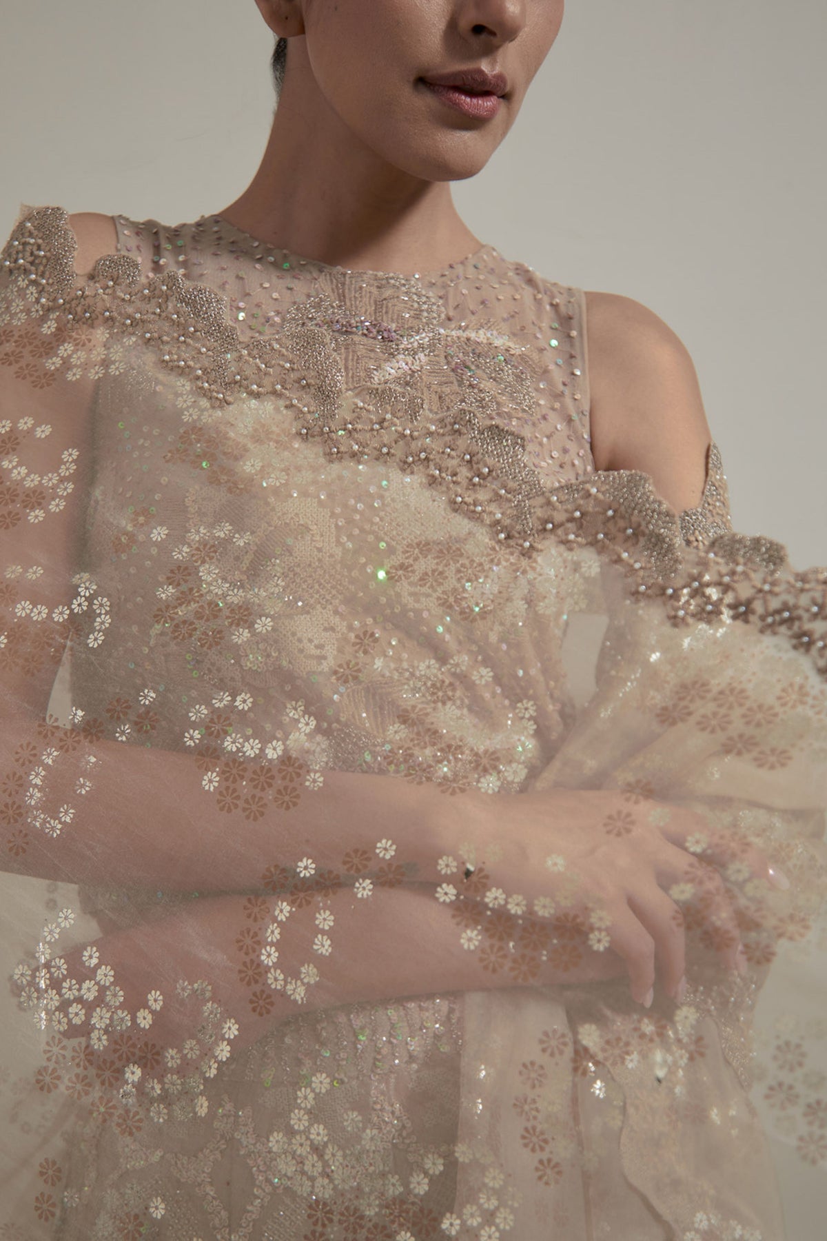 Beige Embellished Lehenga Set