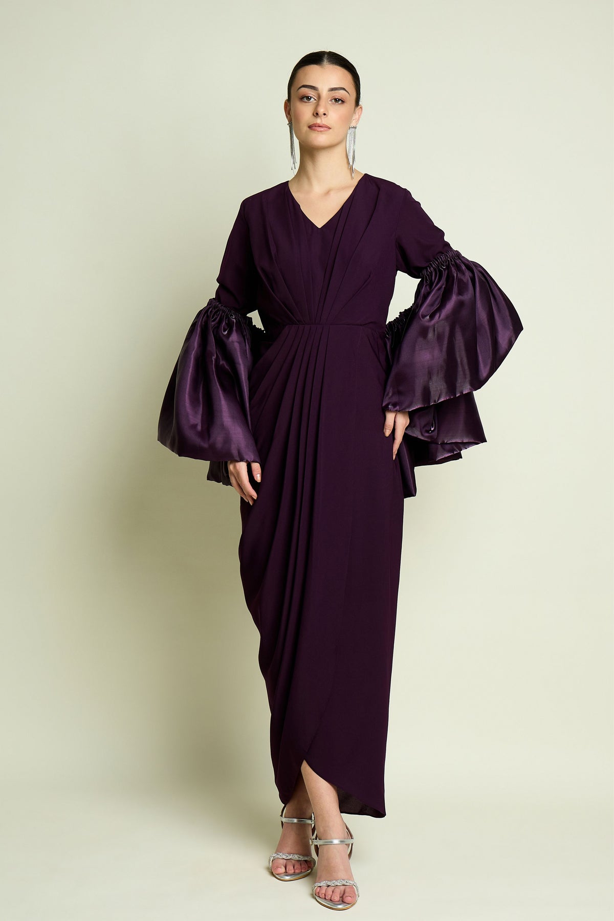 Purple Draped Dress With Shrug