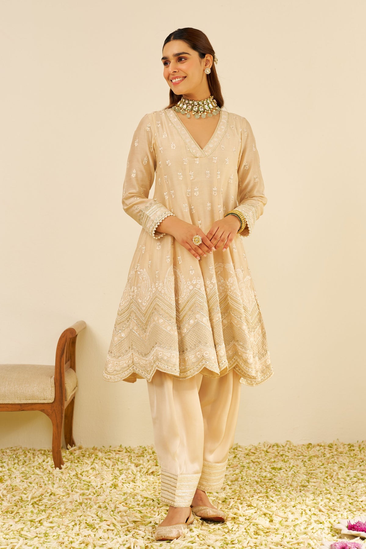 Meeram Anarkali Set in Beige