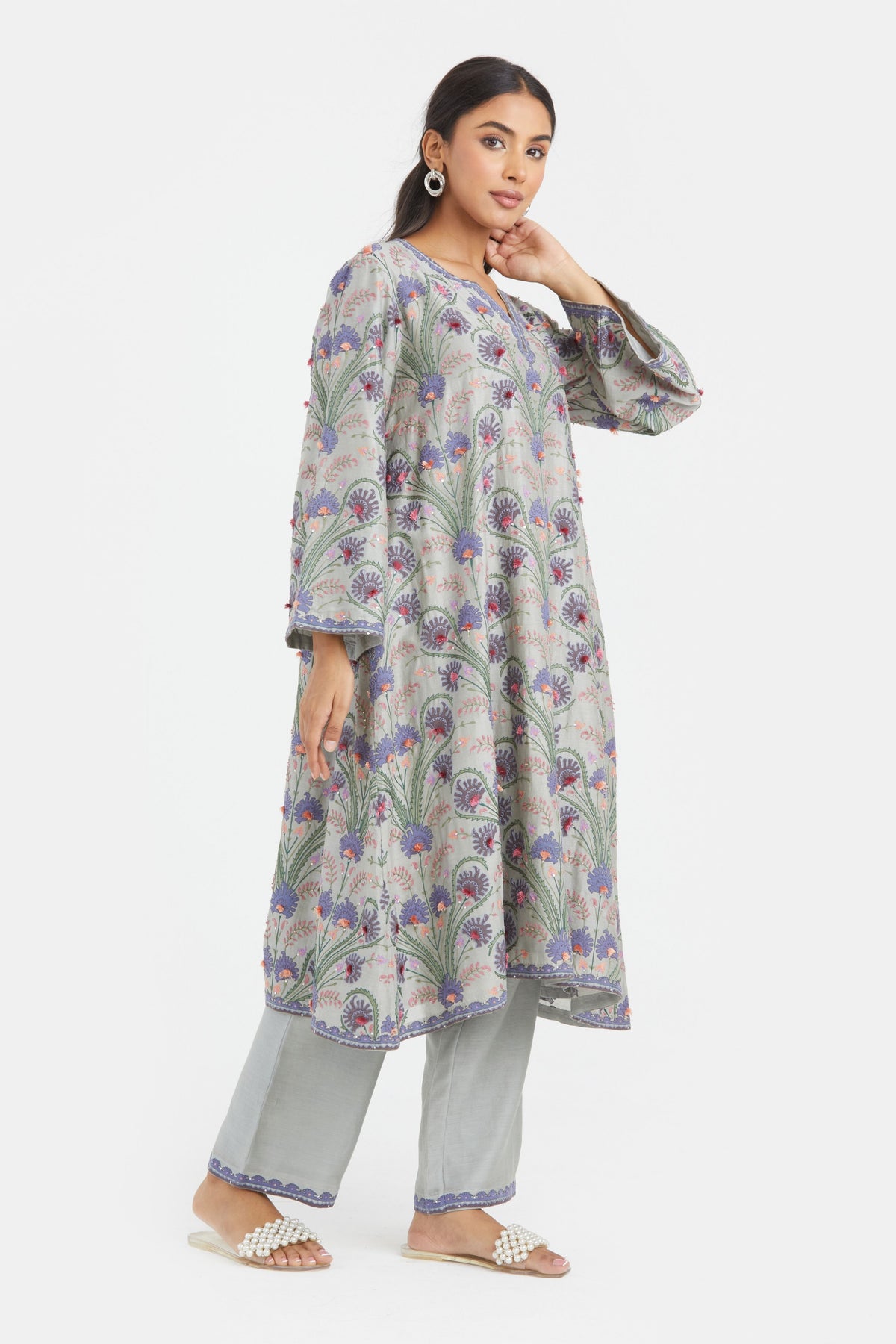 Bluish Grey Silk Kurta Set