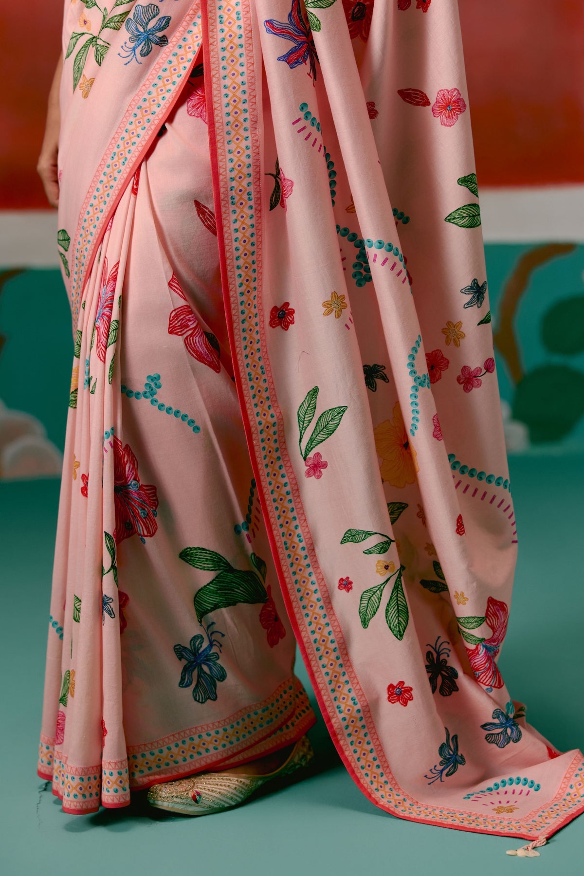 Dusty Pink Floral Saree
