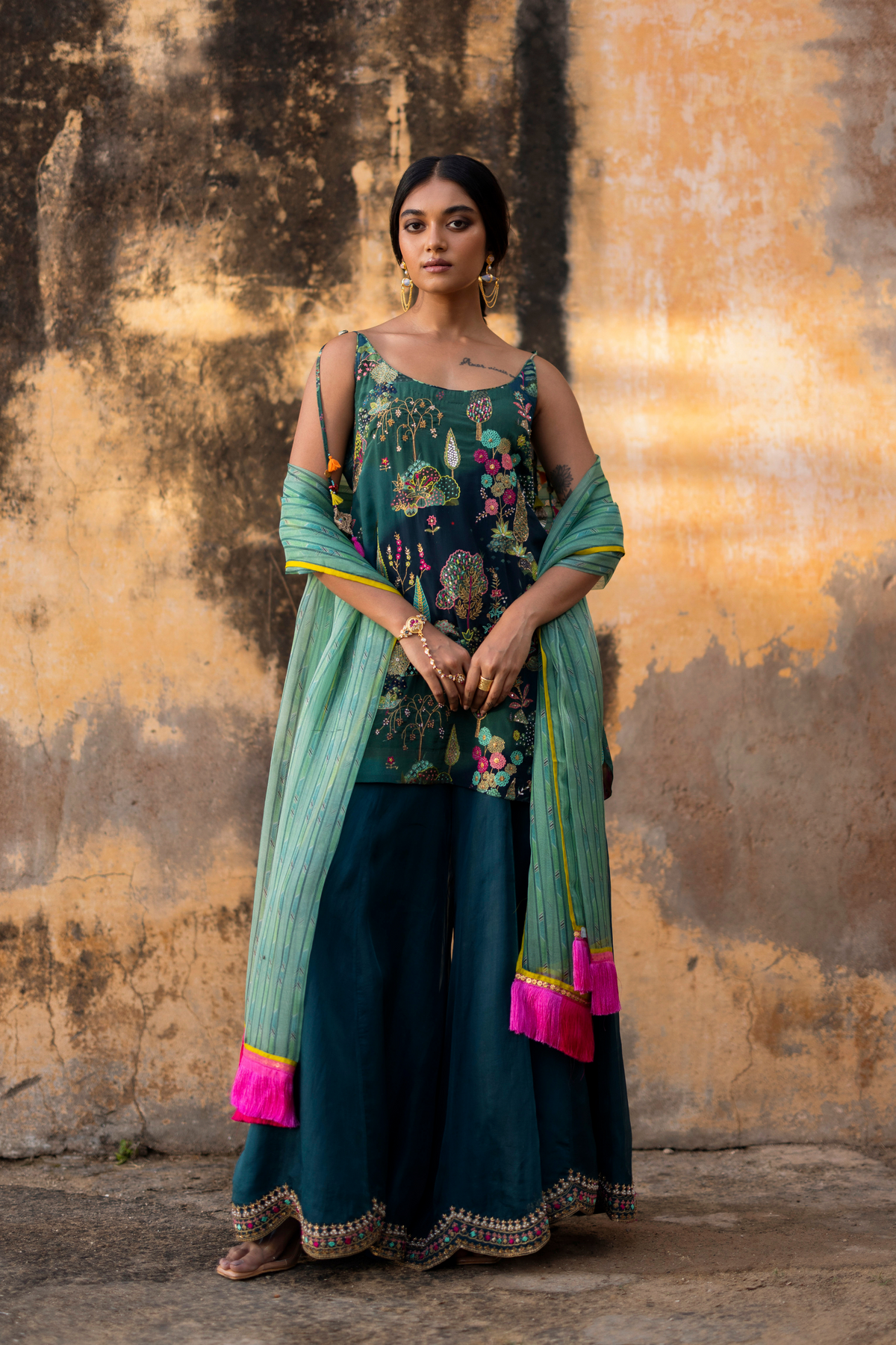 Nadira Teal Sharara Set