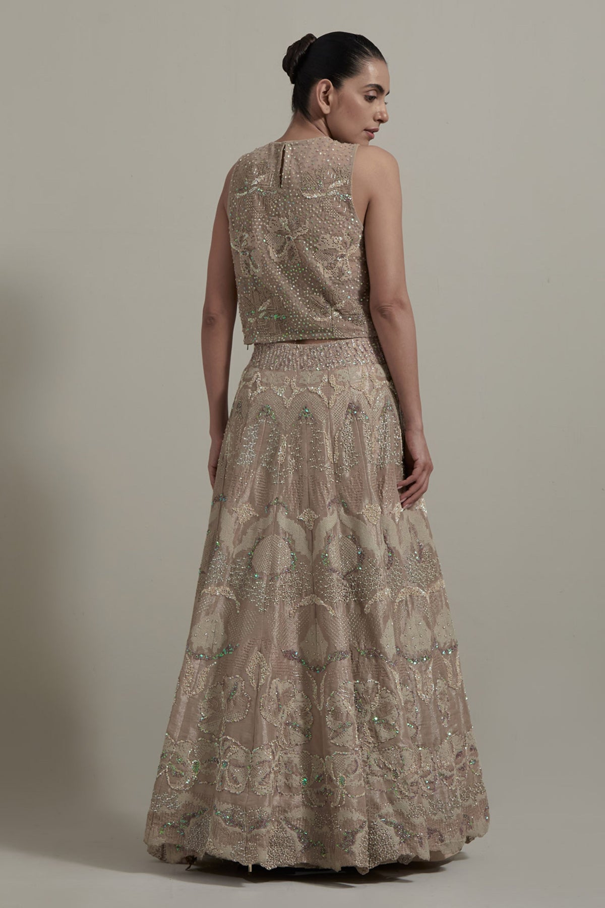 Beige Embellished Lehenga Set