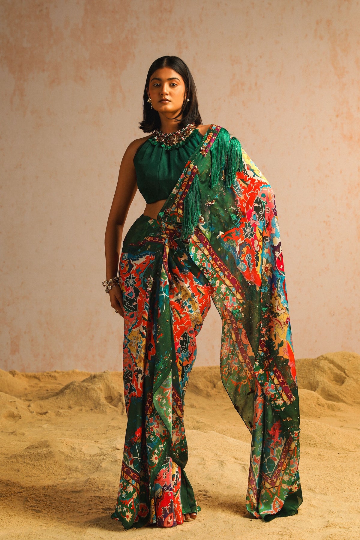 Green Draped Saree