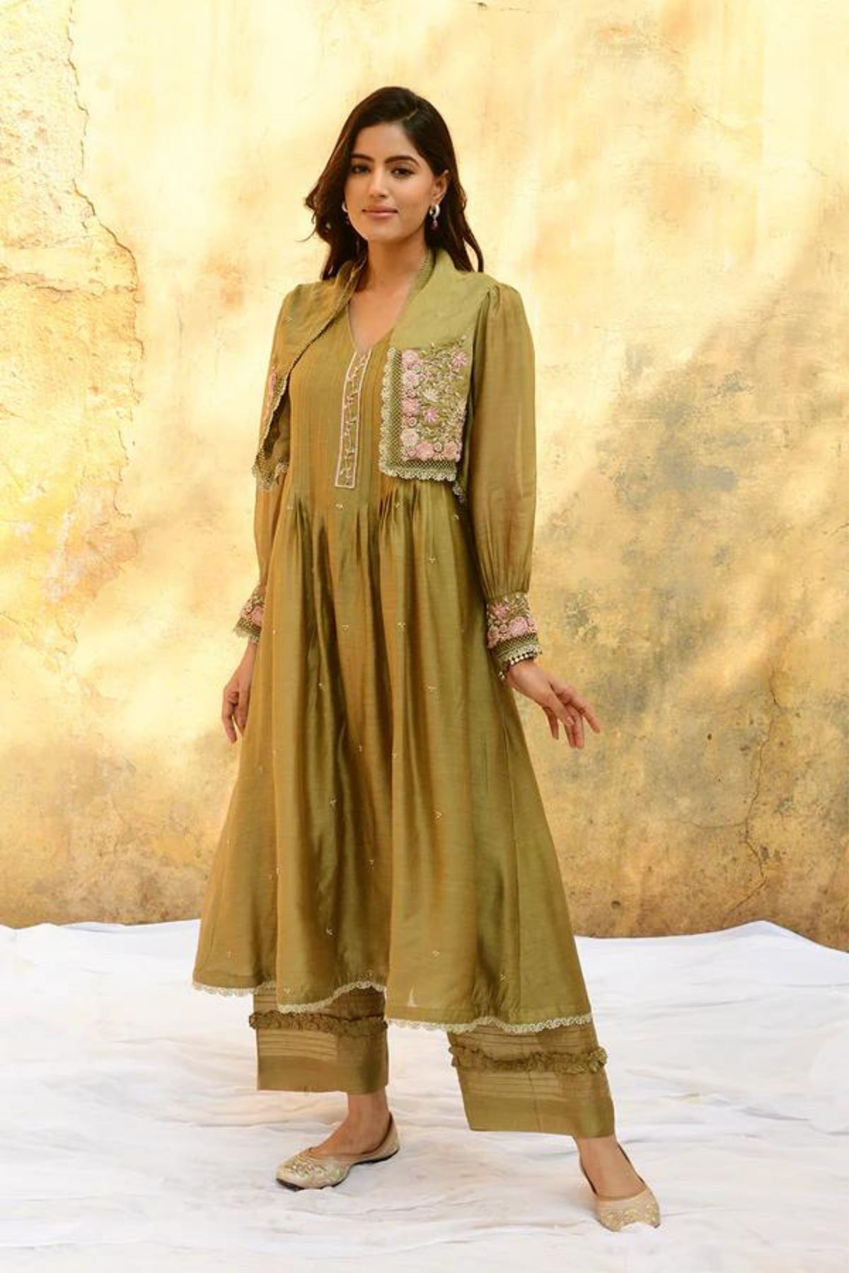 Green Mystic Knot Jacket Kurta Set