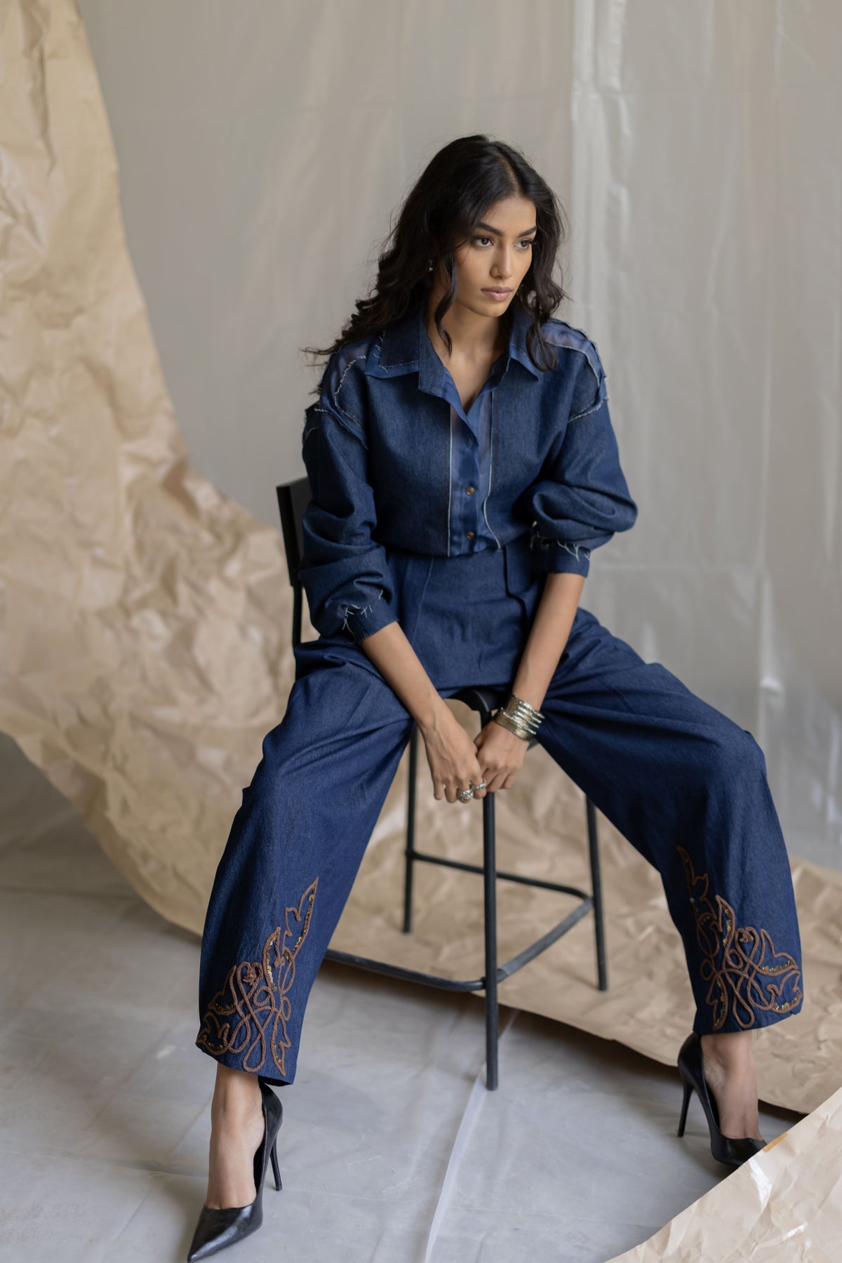 Organza Shirt With Denim Patch