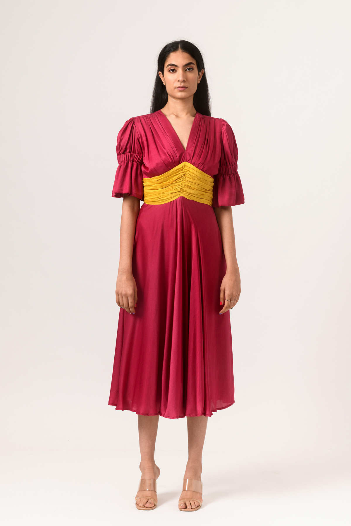 Wine yellow rouching dress