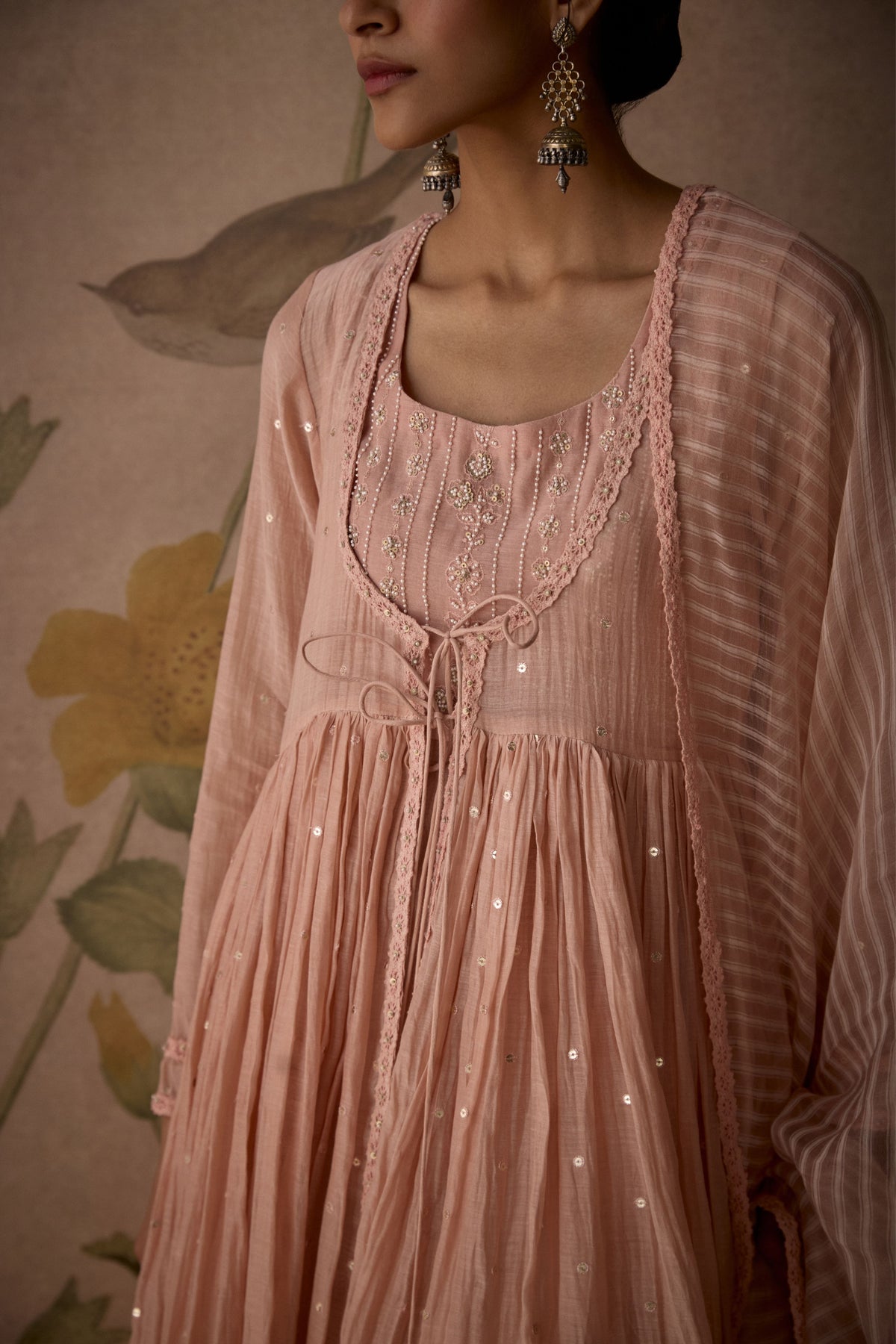 Pink Hand Embroidered Anarkali Set