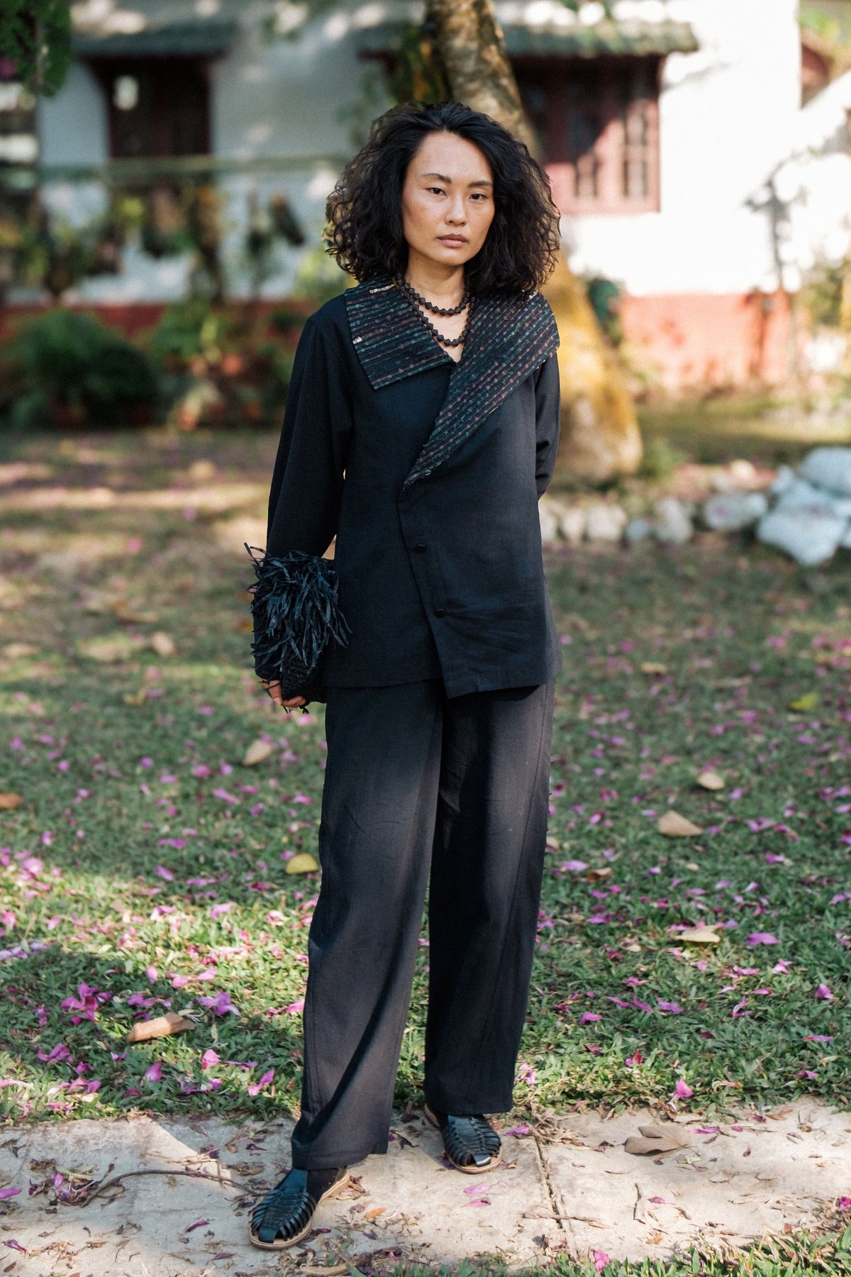 Handwoven Sailor Black Flared Pants