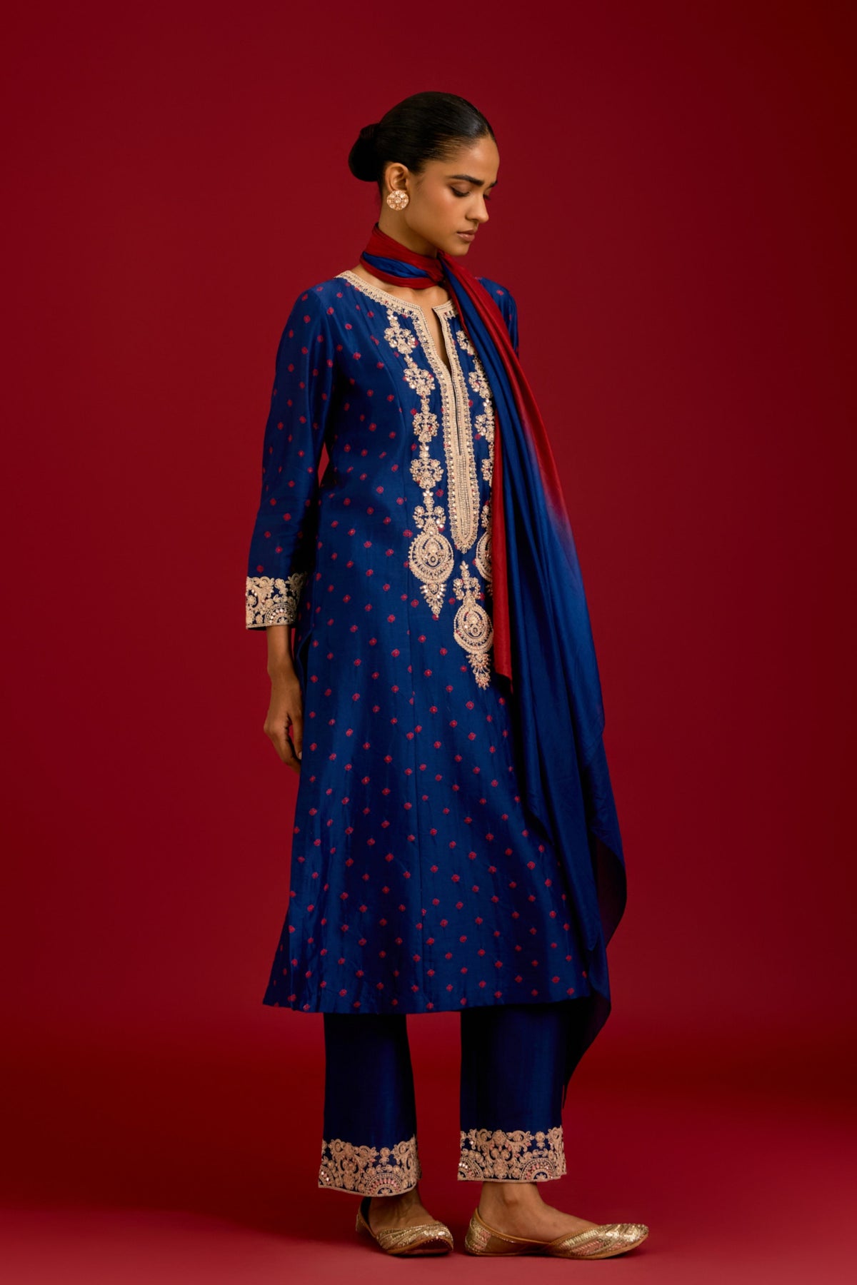 Navy Bhandhej Sequins Kurta Set