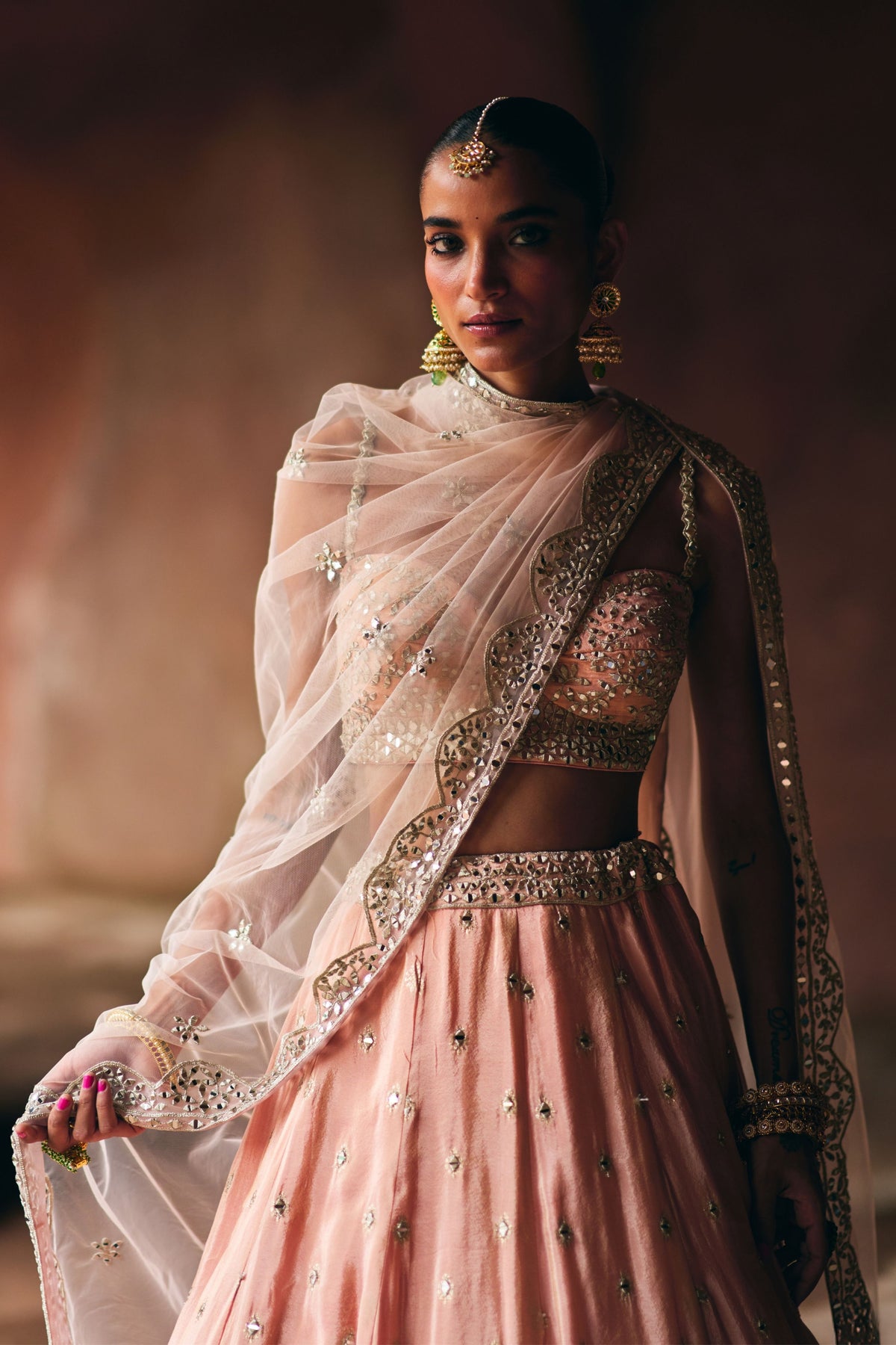 Peach Tissue Lehenga Set