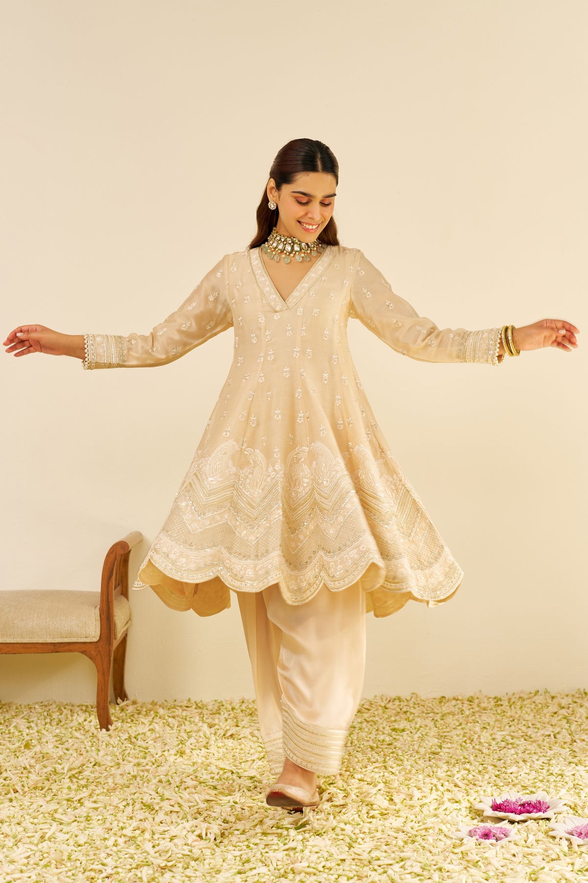 Meeram Anarkali Set in Beige