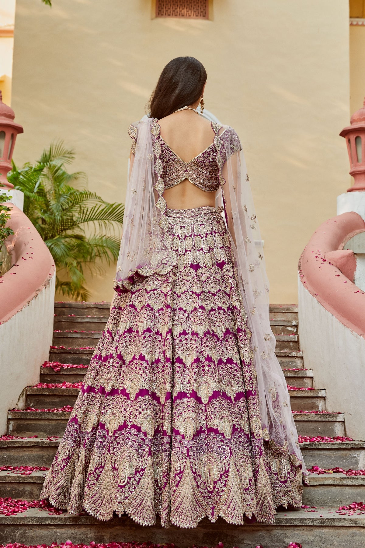 Aubergine embroidered lehenga with dupatta