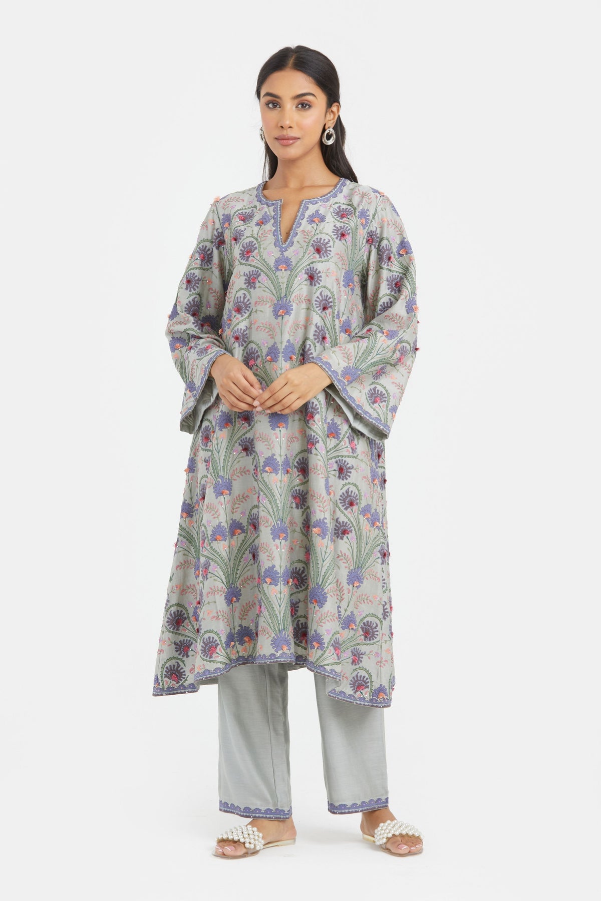 Bluish Grey Silk Kurta Set
