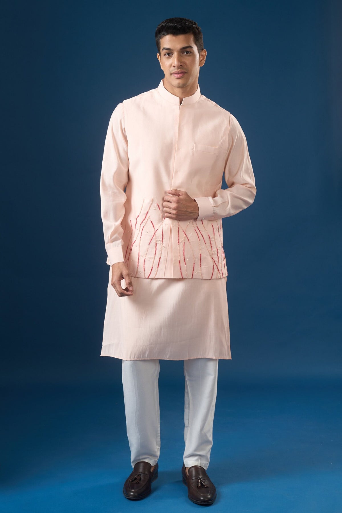 Pink Embroidered Kurta-bundi Set